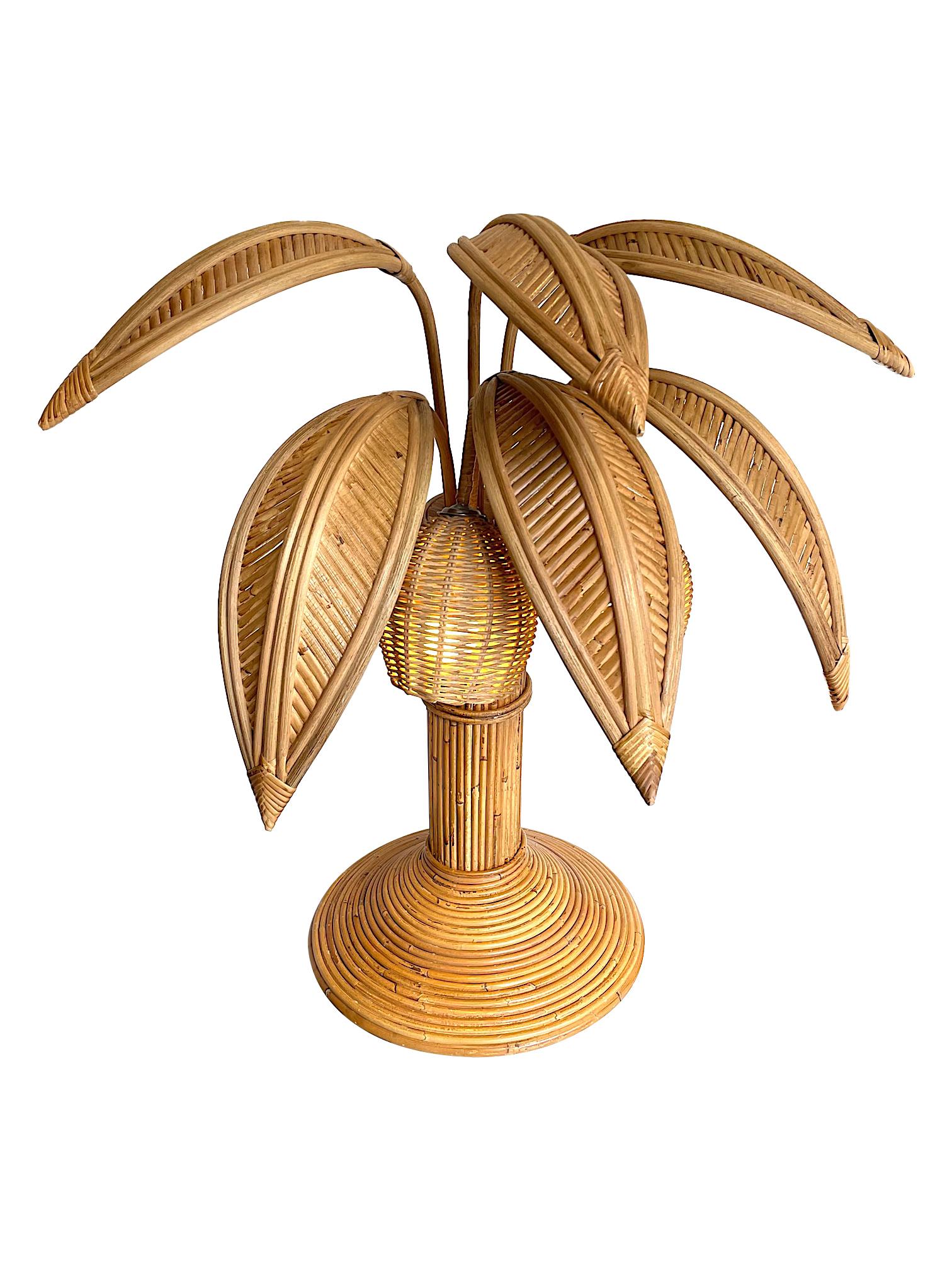 Contemporary Bamboo Palm Tree Table Lamp in the Style of Mario Lopez Torres with Two Lights For Sale
