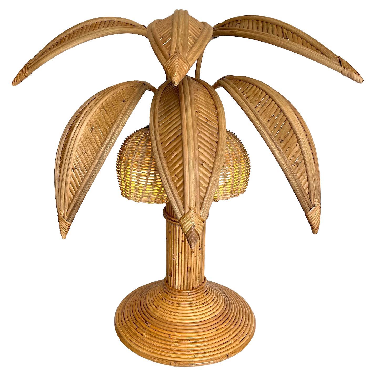 Lampe de table en bambou et palmier dans le style de Mario Lopez Torres avec deux lampes