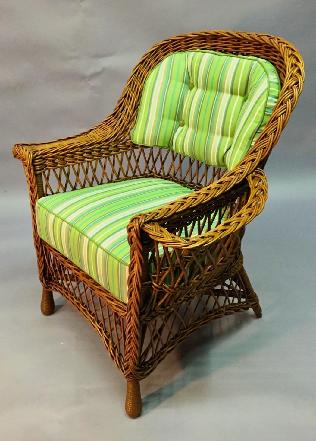 American A Bar Harbor Style Wicker Arm Chair with Magazine Pocket