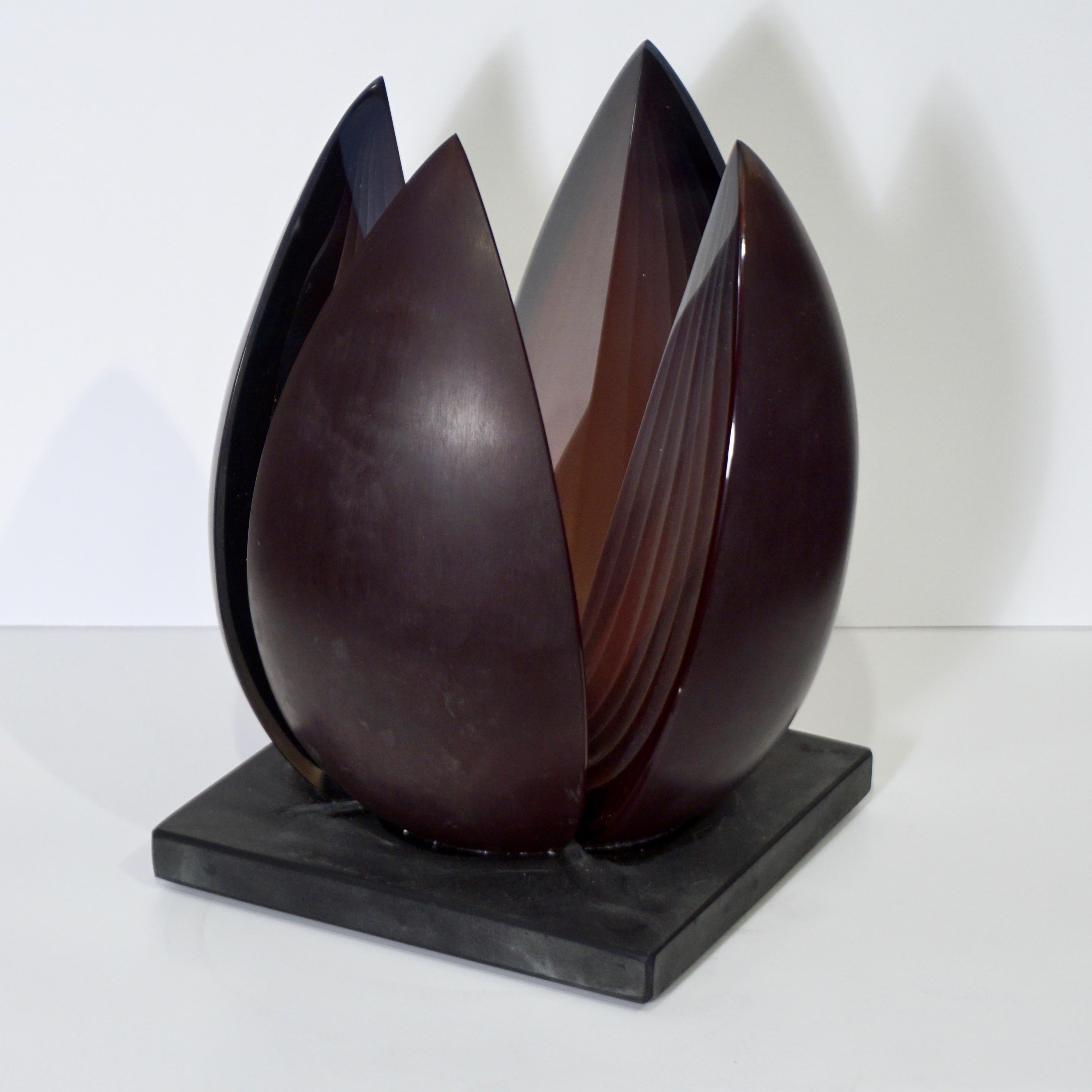 A. Barbaro Abstract Flower Sculpture in a Dark Plum Murano Glass on Slate Base 2