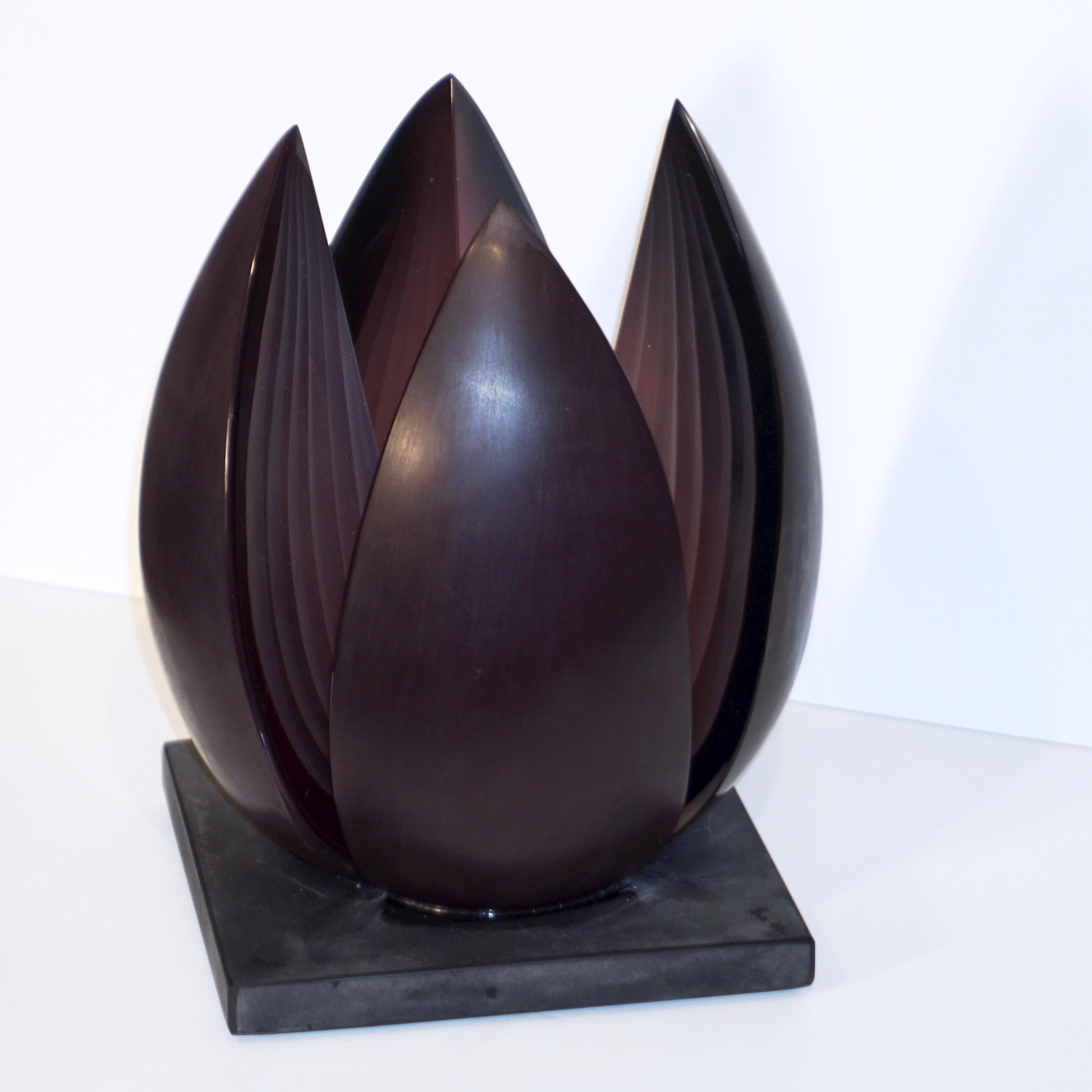 A. Barbaro Abstract Flower Sculpture in a Dark Plum Murano Glass on Slate Base 4