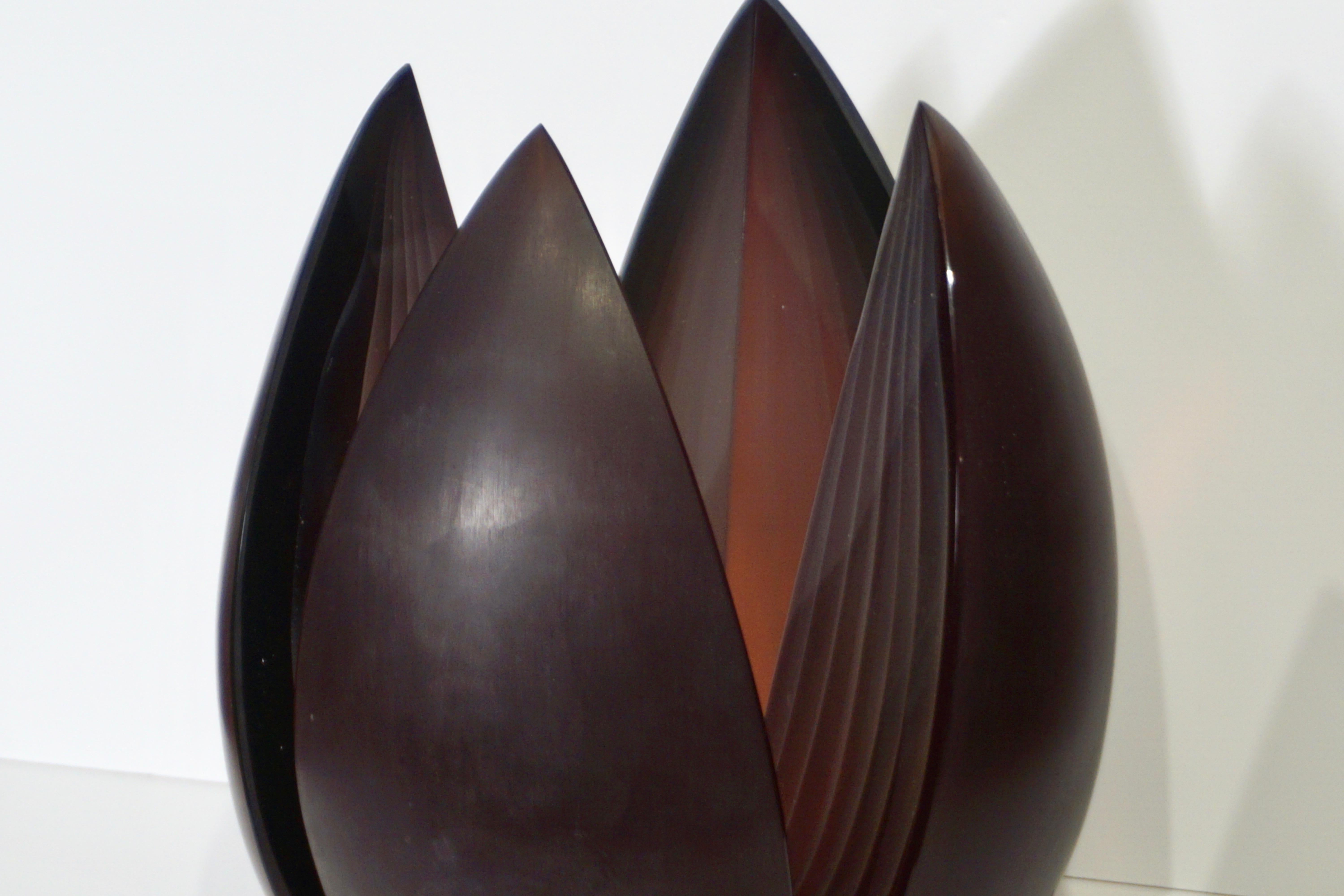 A. Barbaro Abstract Flower Sculpture in a Dark Plum Murano Glass on Slate Base In Excellent Condition In New York, NY