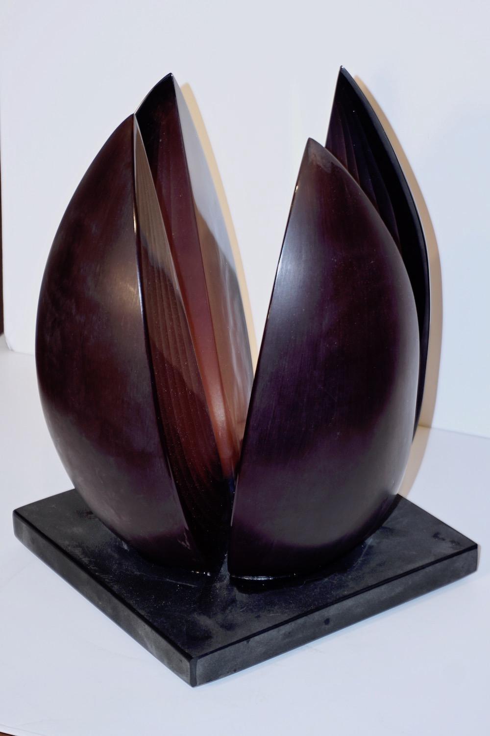 A. Barbaro Abstract Flower Sculpture in a Dark Plum Murano Glass on Slate Base 1