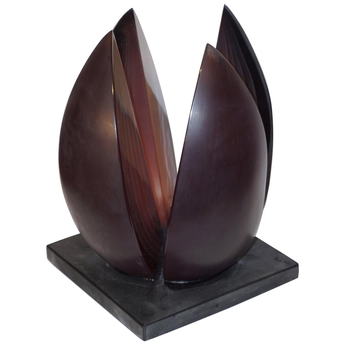 A. Barbaro Abstract Flower Sculpture in a Dark Plum Murano Glass on Slate Base