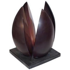 A. Barbaro Abstract Flower Sculpture in a Dark Plum Murano Glass on Slate Base