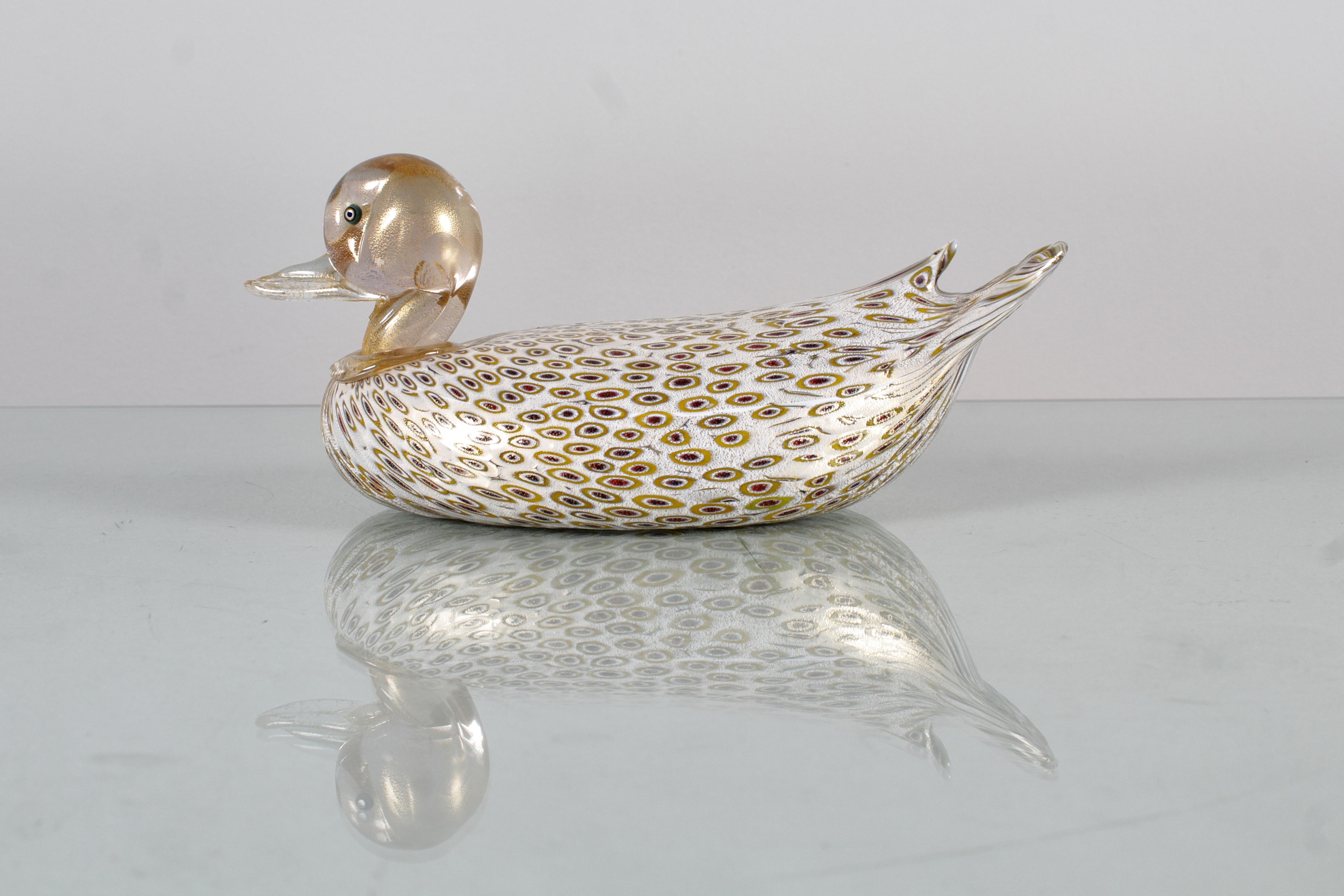 A. Barbini (attr.) Murano Glass Duck Sculpture with Murrine 60s Italy For Sale 4
