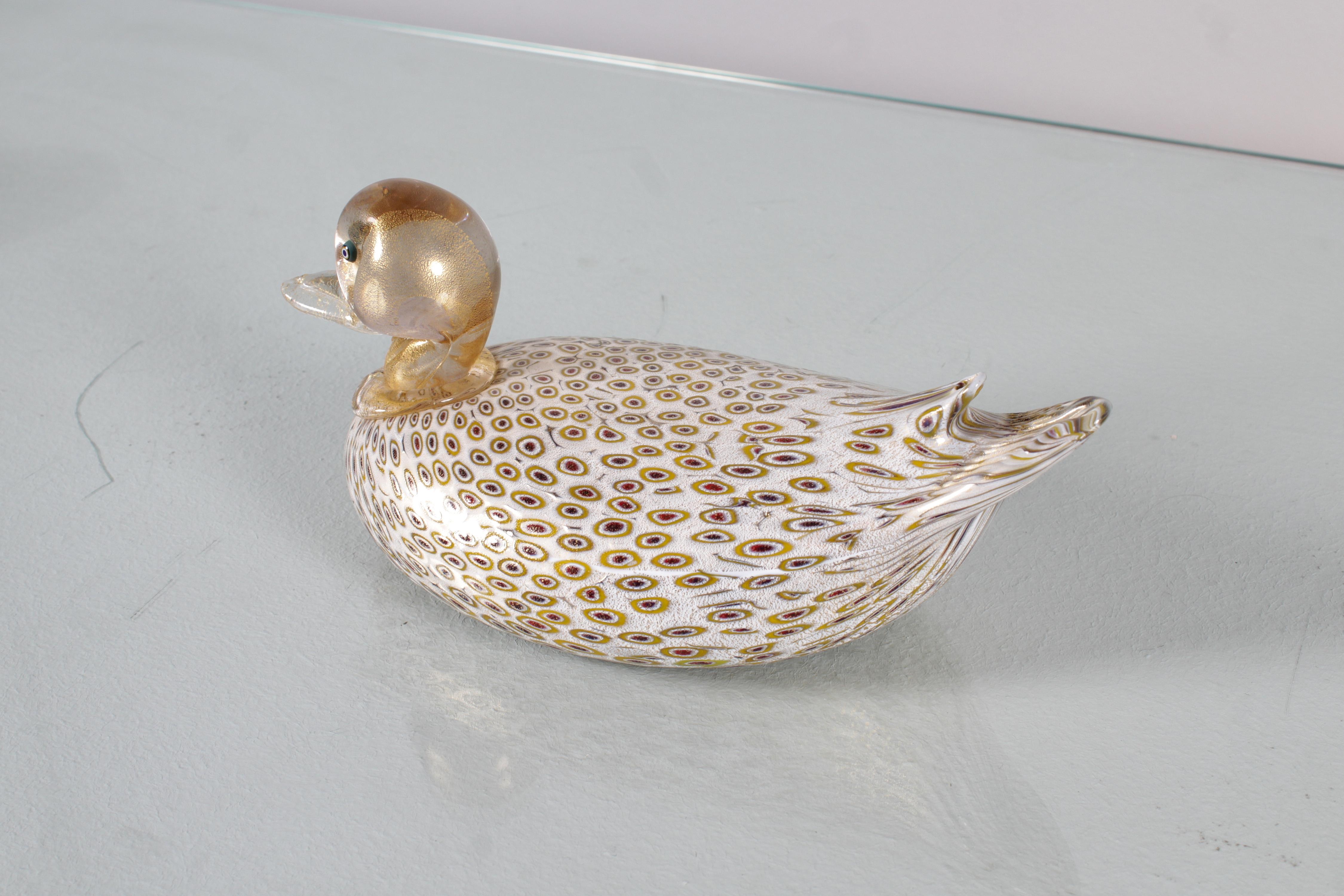 A. Barbini (attr.) Murano Glass Duck Sculpture with Murrine 60s Italy For Sale 7