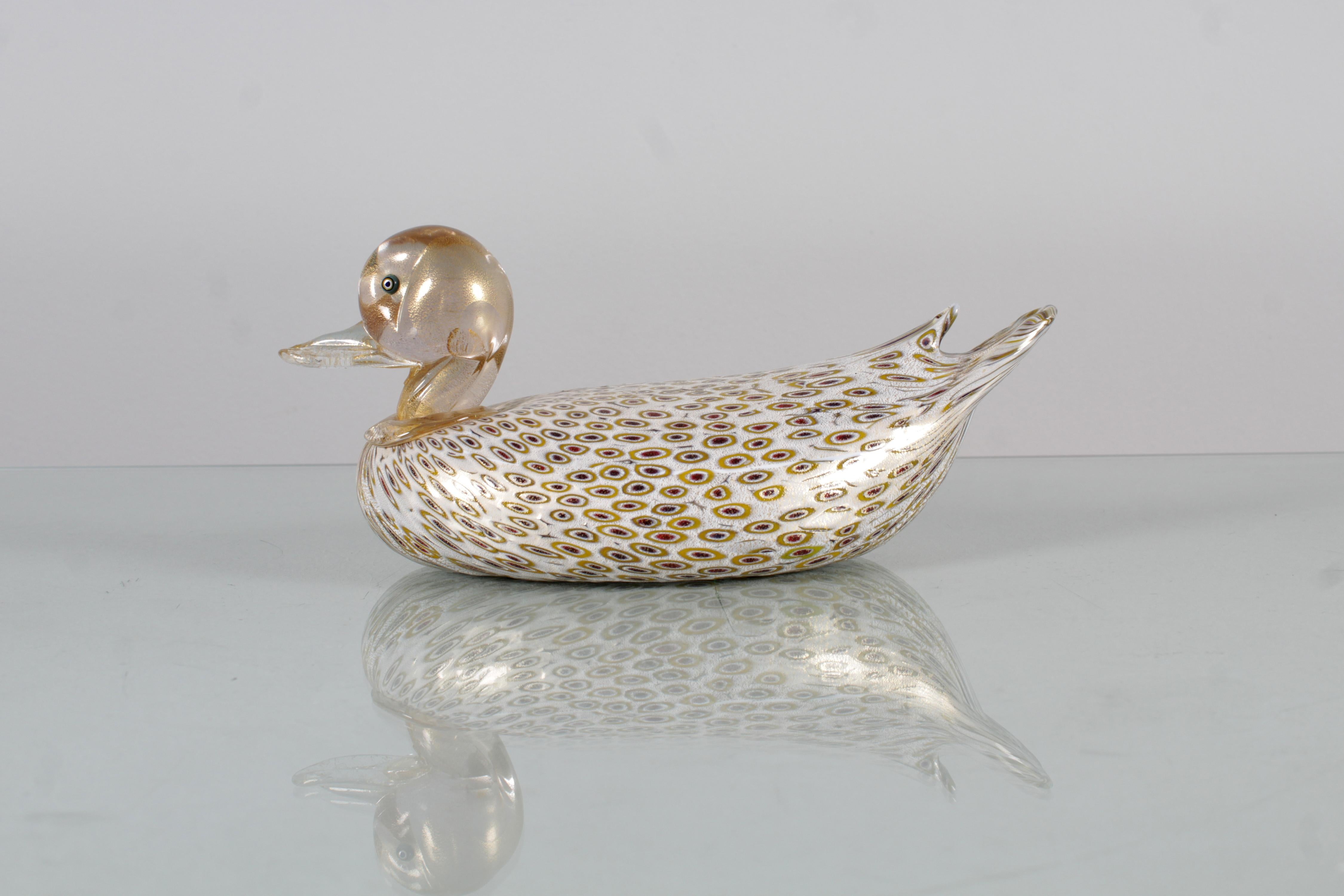 Mid-Century Modern A. Barbini (attr.) Murano Glass Duck Sculpture with Murrine 60s Italy For Sale