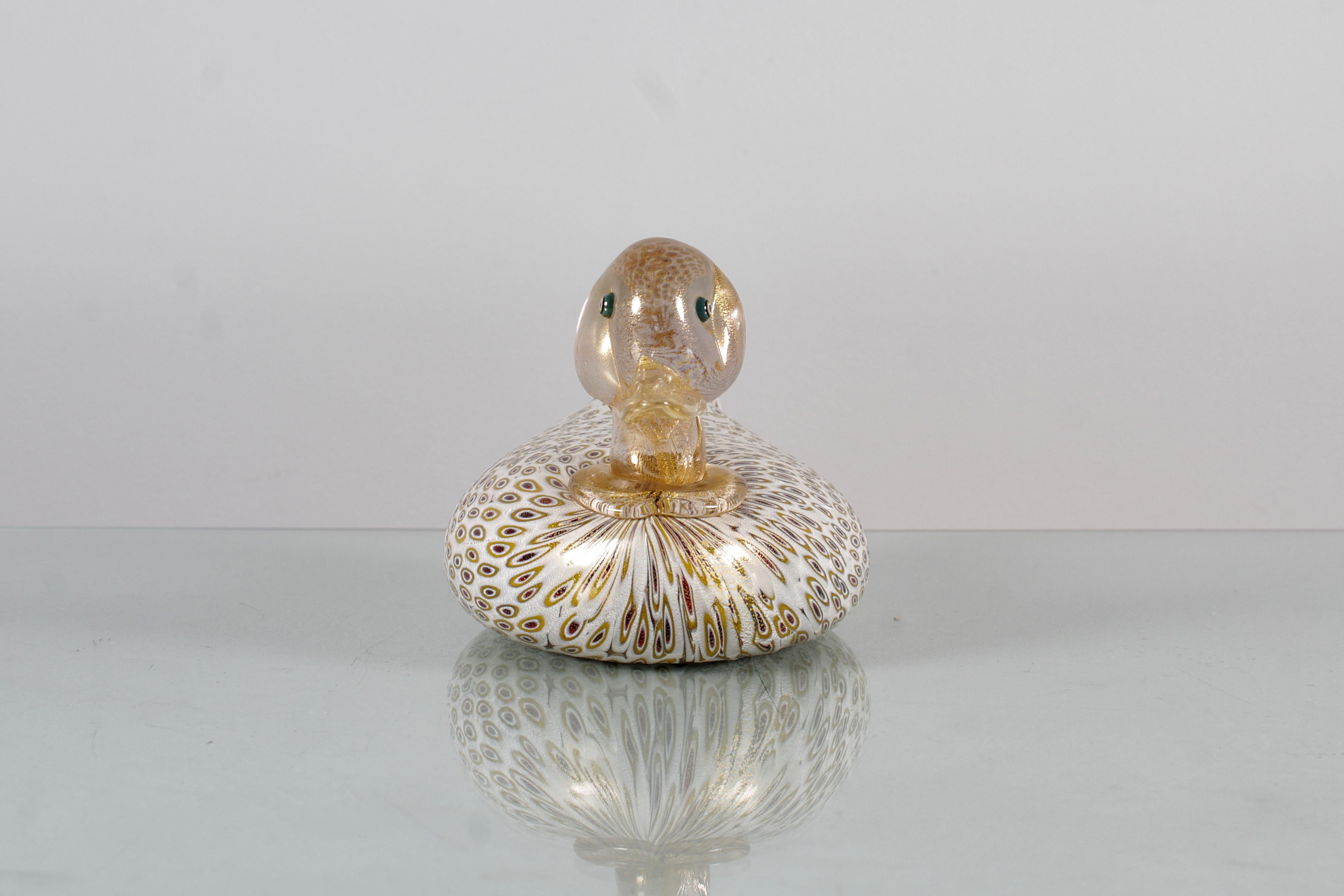 Italian A. Barbini (attr.) Murano Glass Duck Sculpture with Murrine 60s Italy For Sale