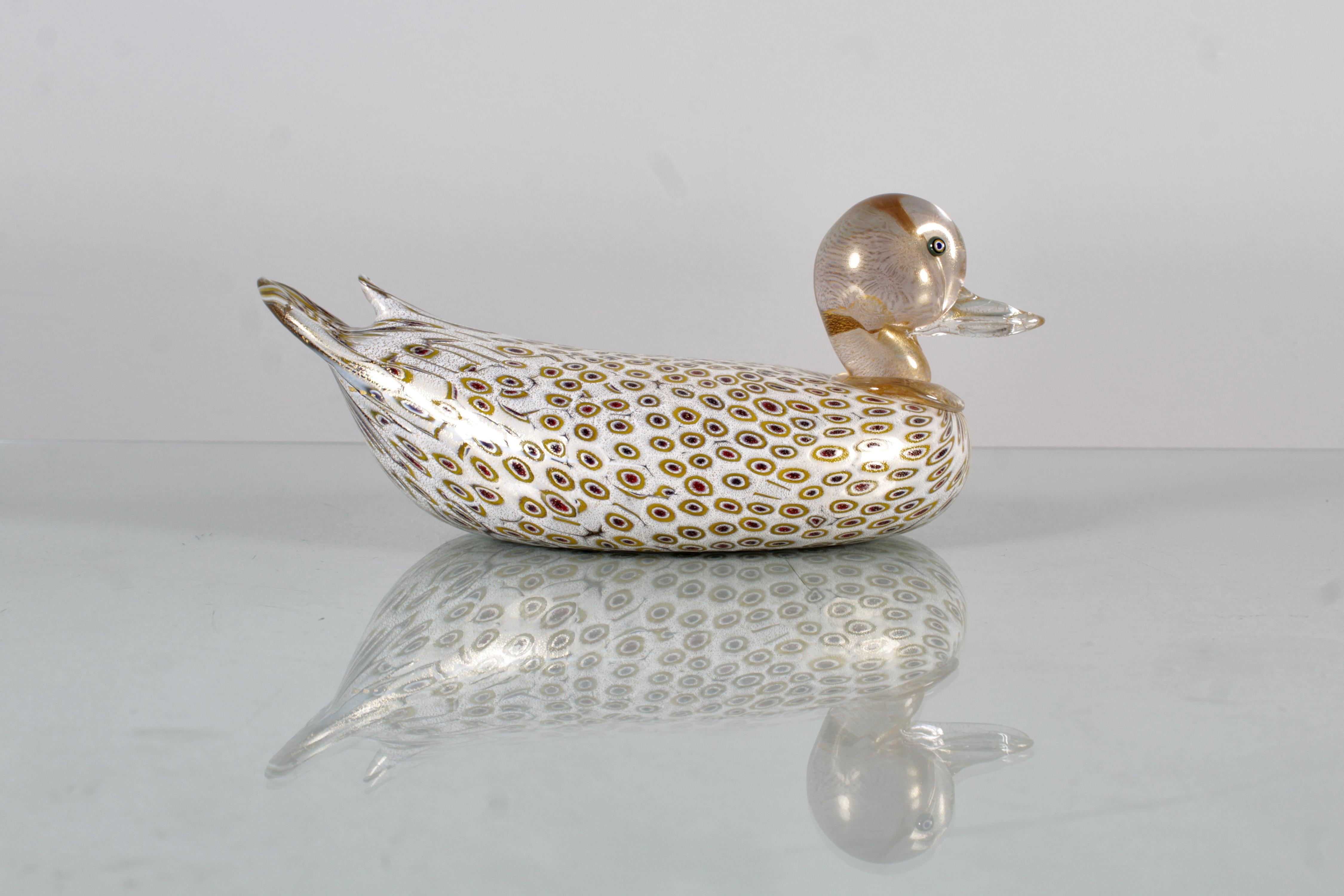 Mid-20th Century A. Barbini (attr.) Murano Glass Duck Sculpture with Murrine 60s Italy For Sale