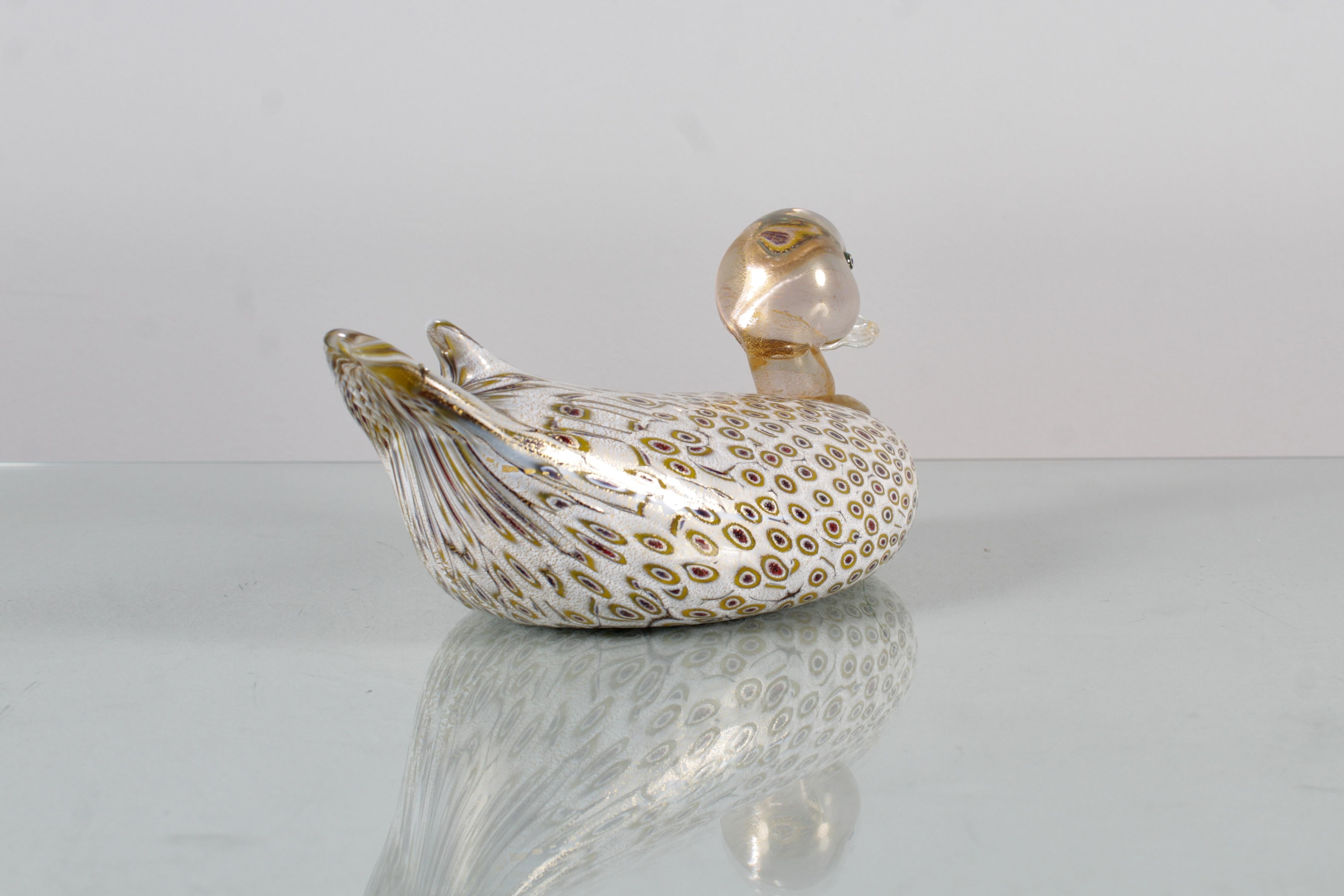 A. Barbini (attr.) Murano Glass Duck Sculpture with Murrine 60s Italy For Sale 1