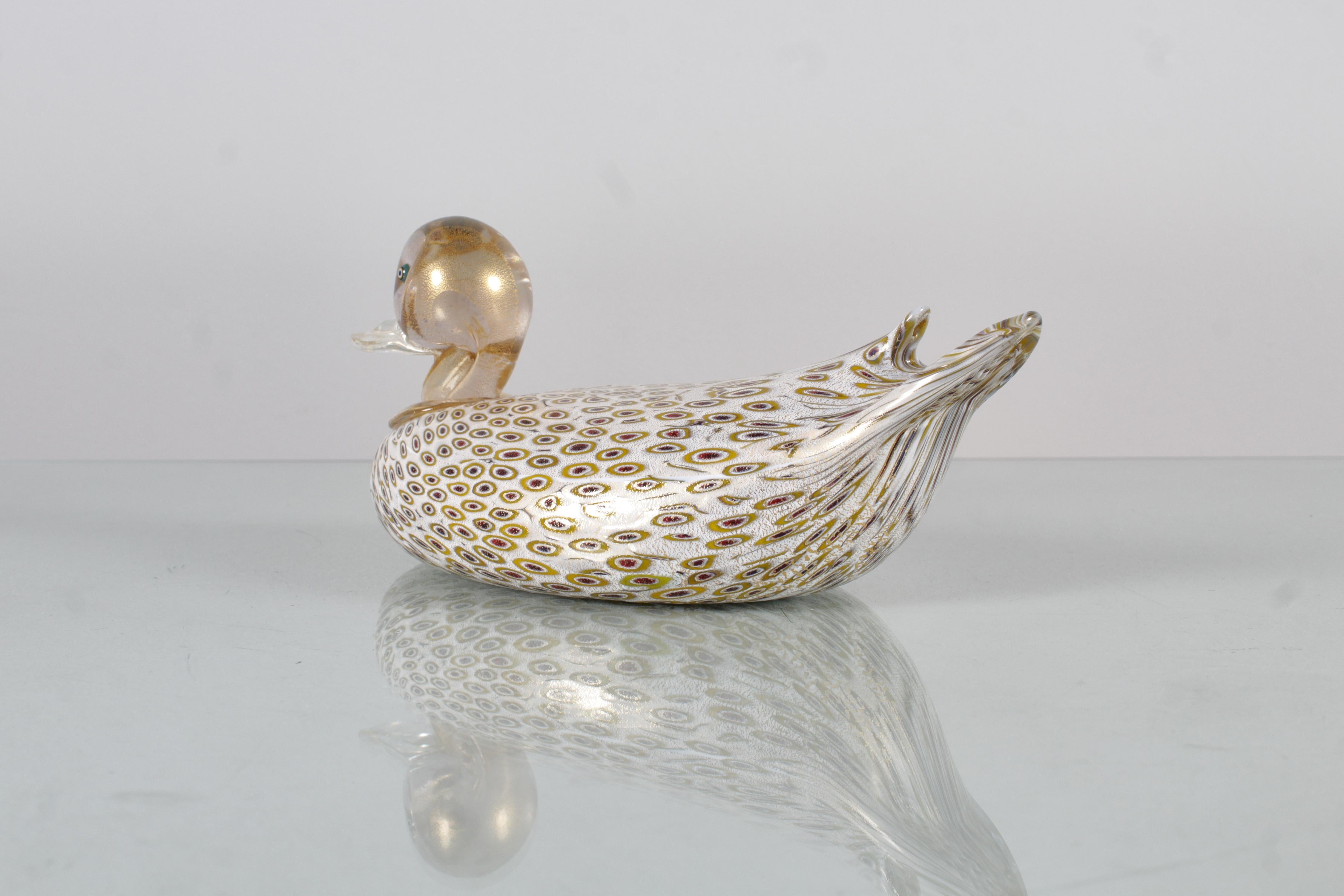 A. Barbini (attr.) Murano Glass Duck Sculpture with Murrine 60s Italy For Sale 3