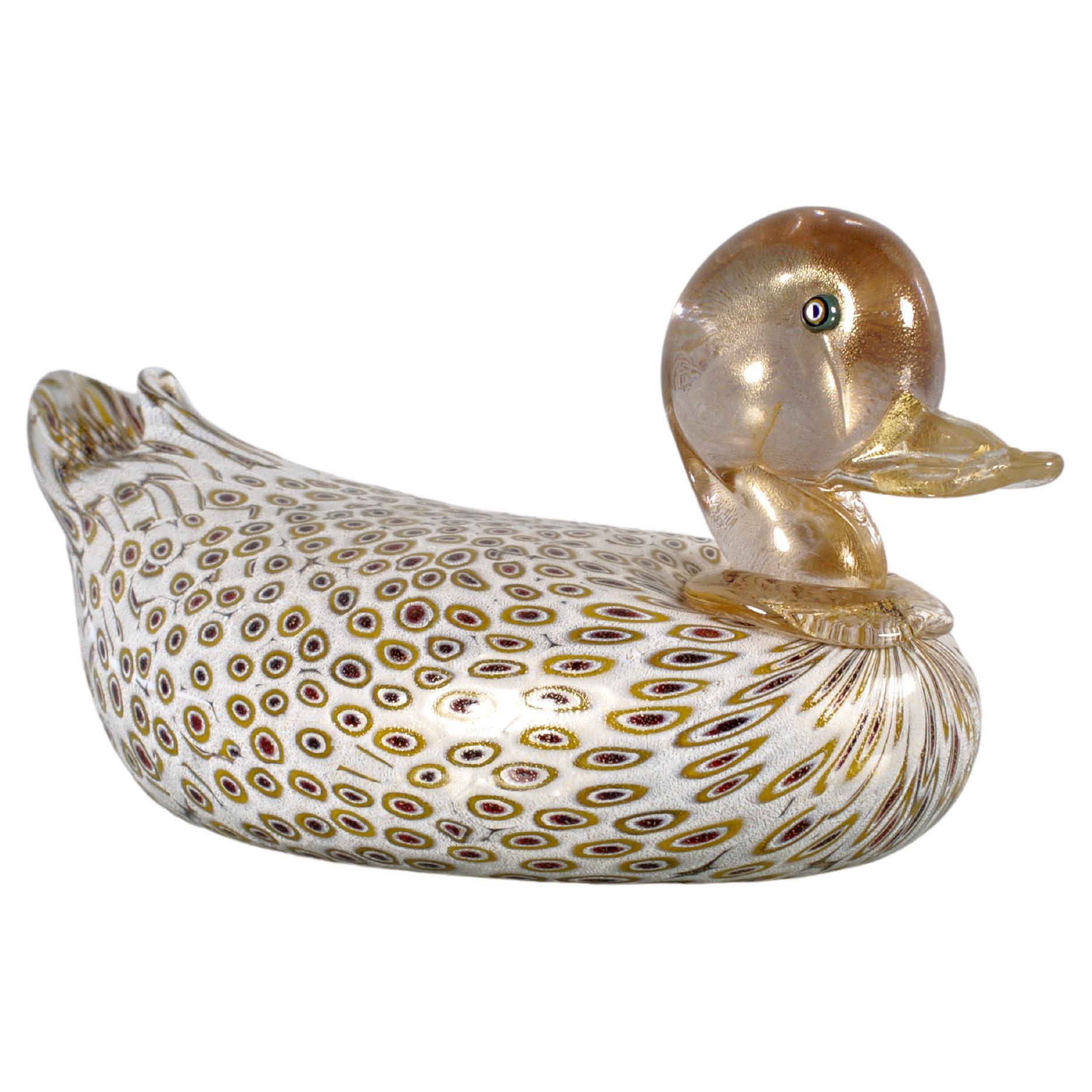 A. Barbini (attr.) Murano Glass Duck Sculpture with Murrine 60s Italy For Sale