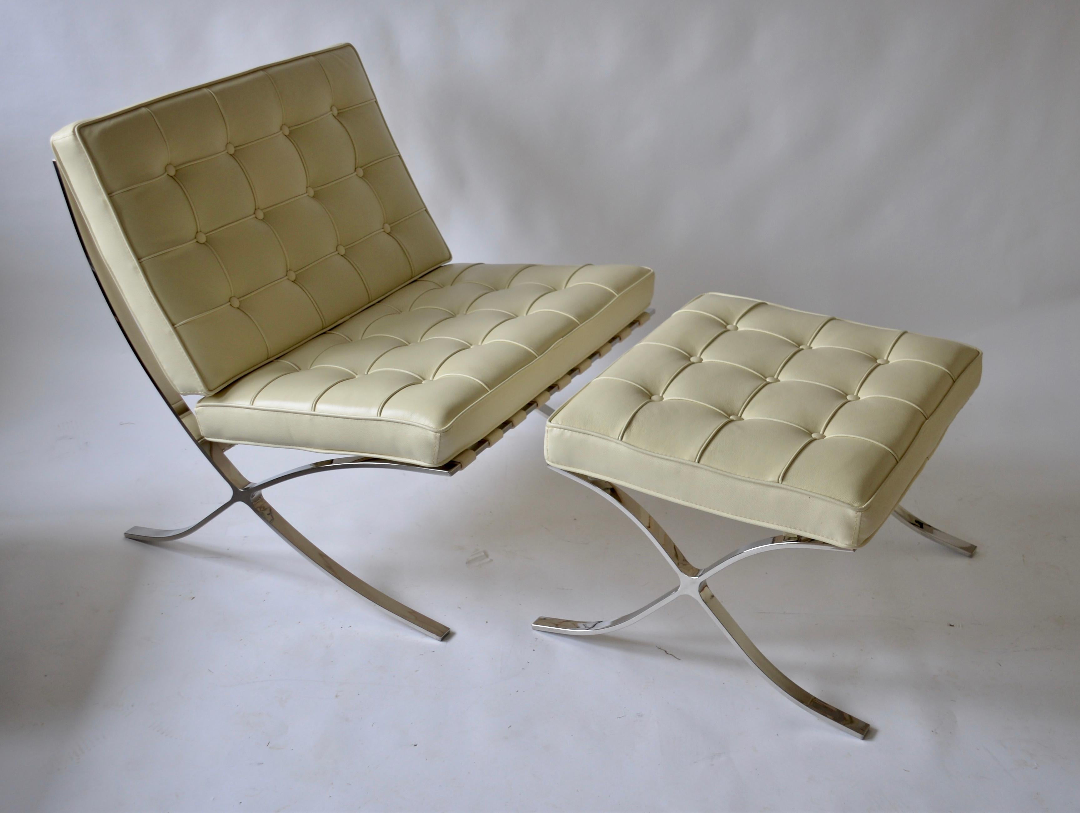 Mid-Century Modern Barcelona Style Chair and Ottoman