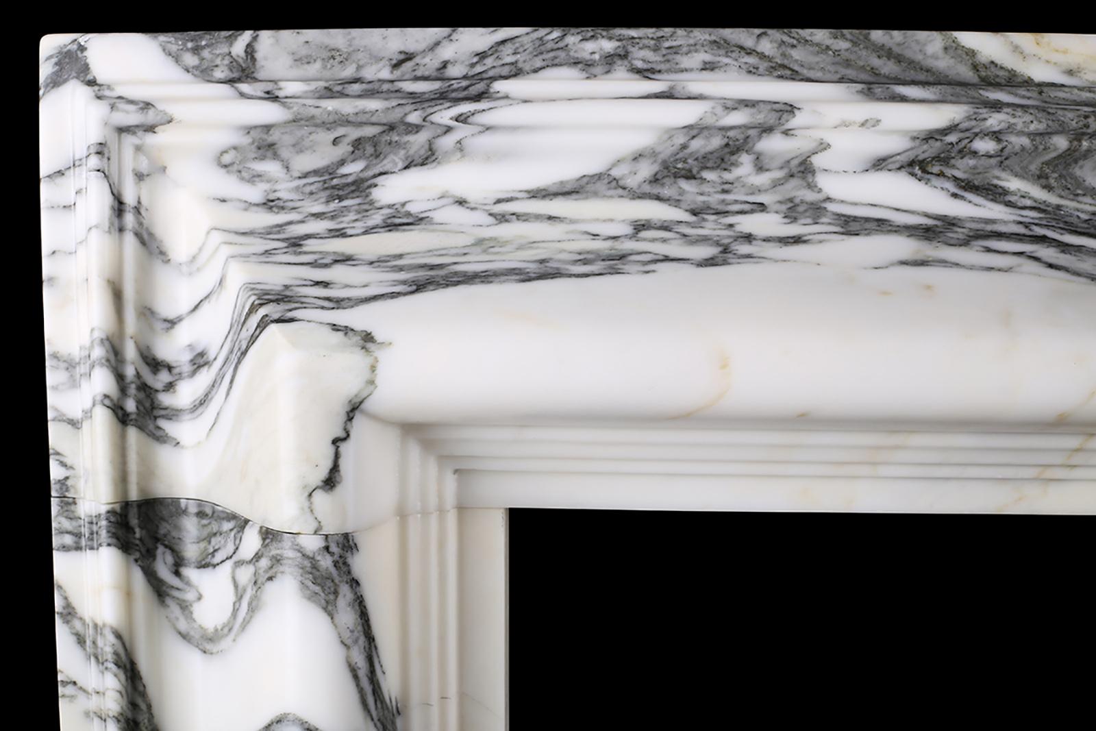 Baroque Bolection Fireplace in Italian Arabescato Marble Fireplace In New Condition In London, GB