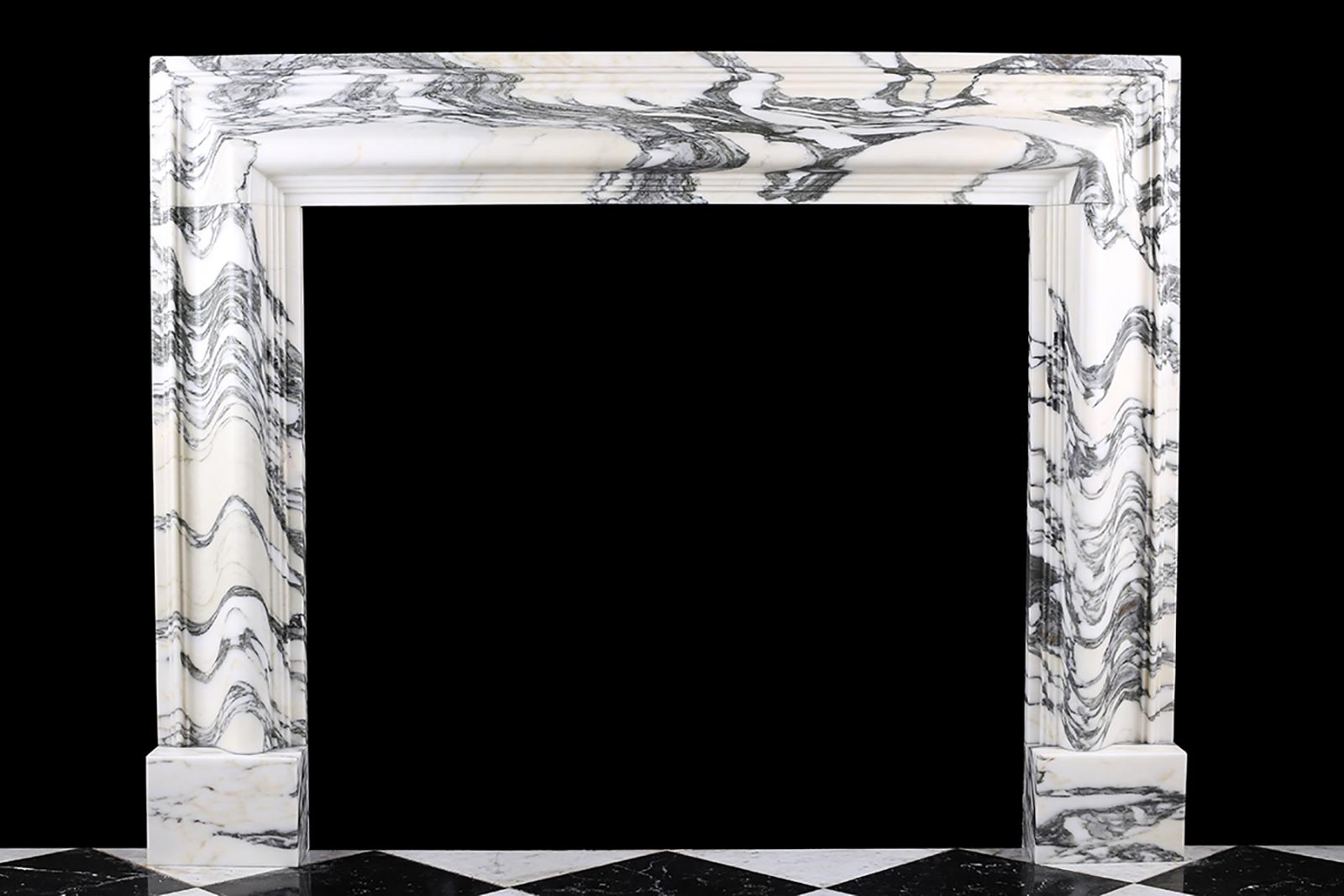 Contemporary Baroque Bolection Fireplace in Italian Arabescato Marble Fireplace