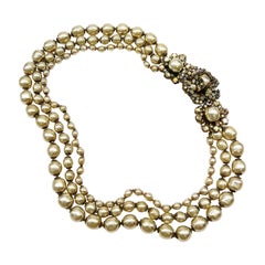 A baroque pearl and iridescent paste three row necklace, Miriam Haskell, 1950s