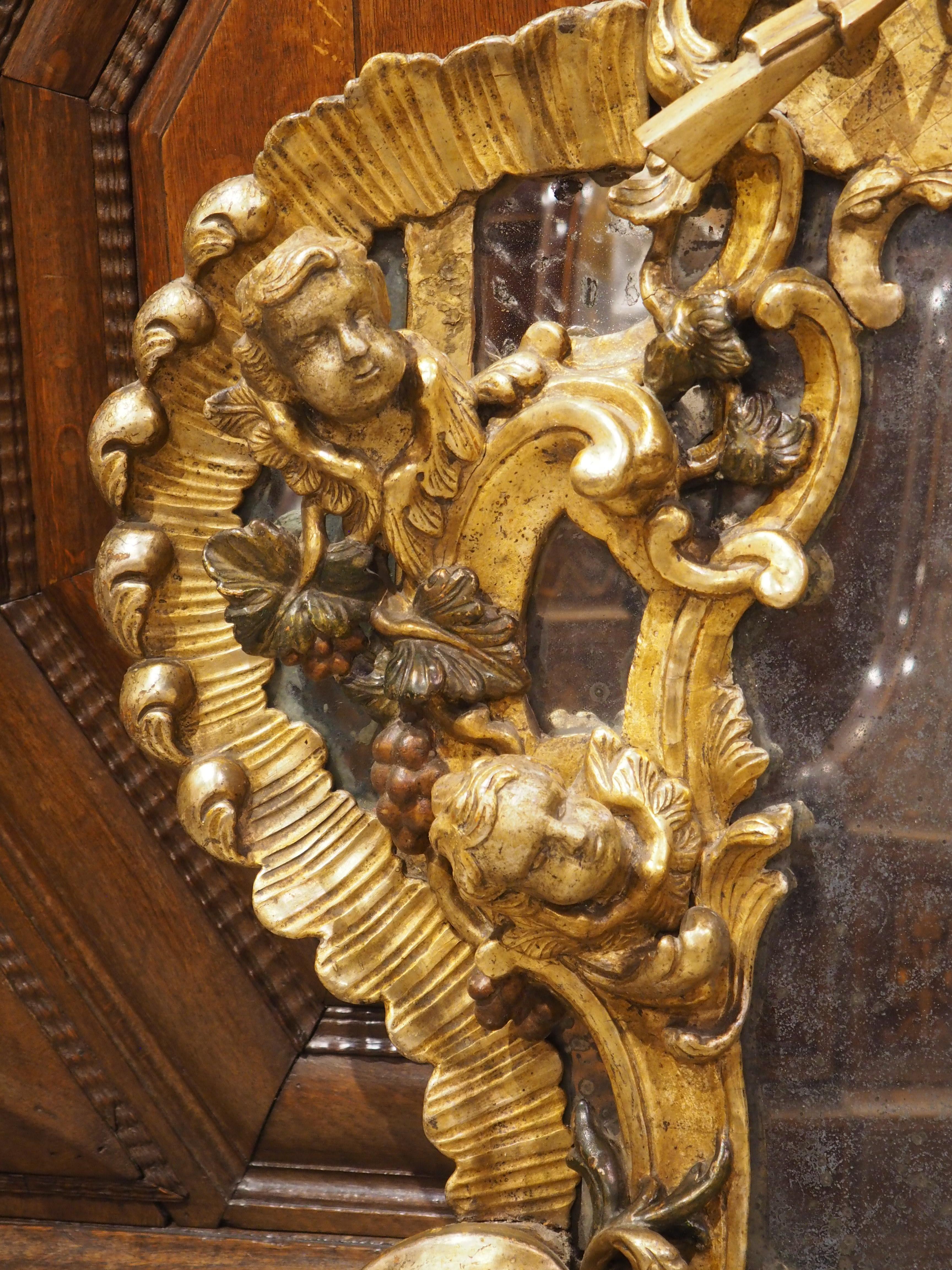 Hand-Carved A Baroque Period Giltwood Altar Mirror from Dijon, France, Late 17th Century