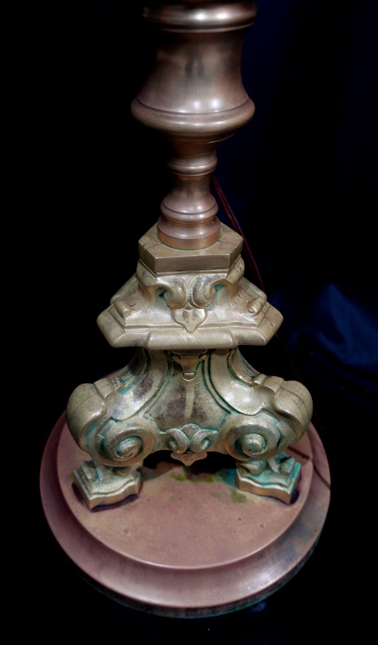 A Heavy Baroque Revival Brass floor lamp form of an alter candlestick, 19th C. For Sale 2