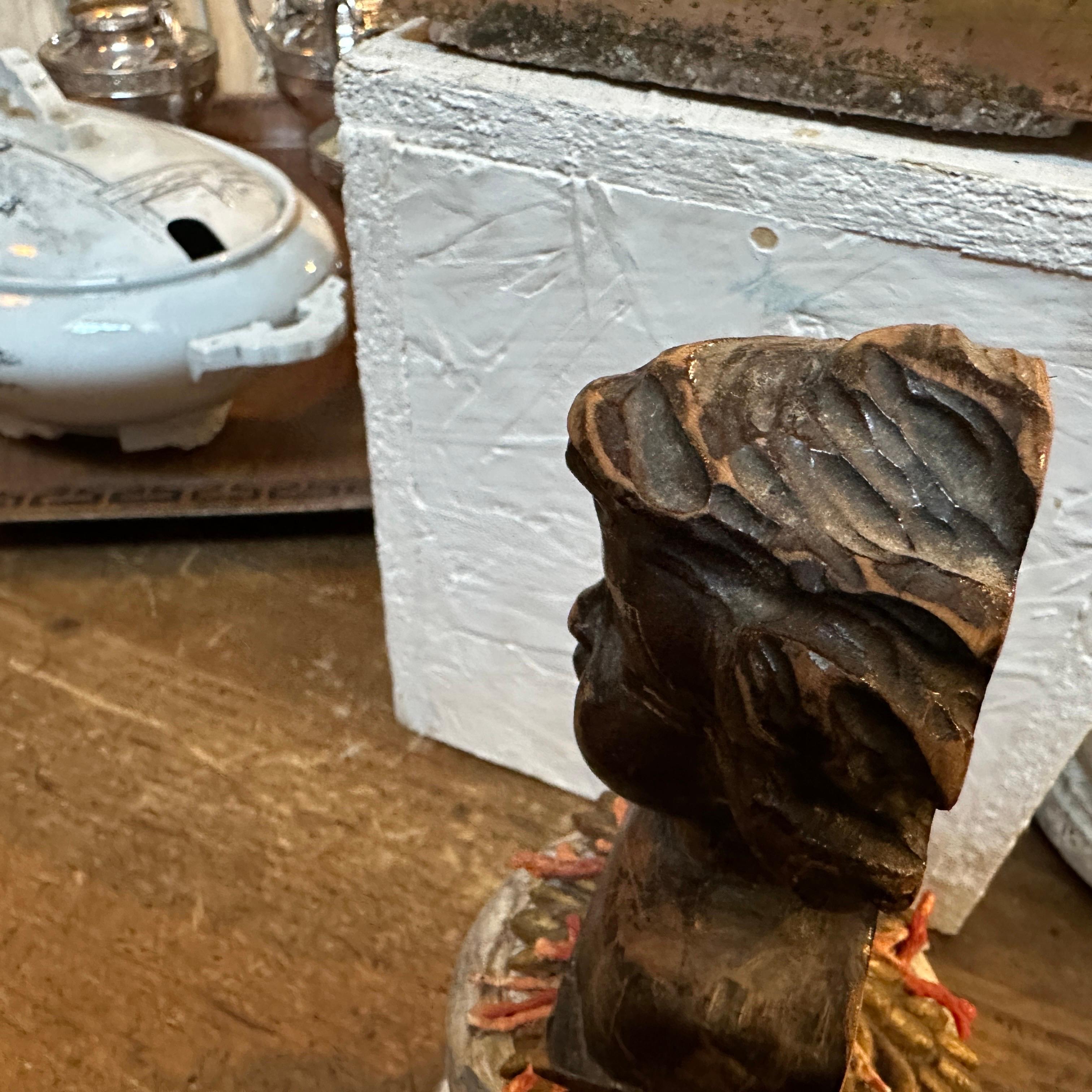 A Baroque Revival Wood Bust of a Putto on a fake Marble Lacquered Wood Base For Sale 4