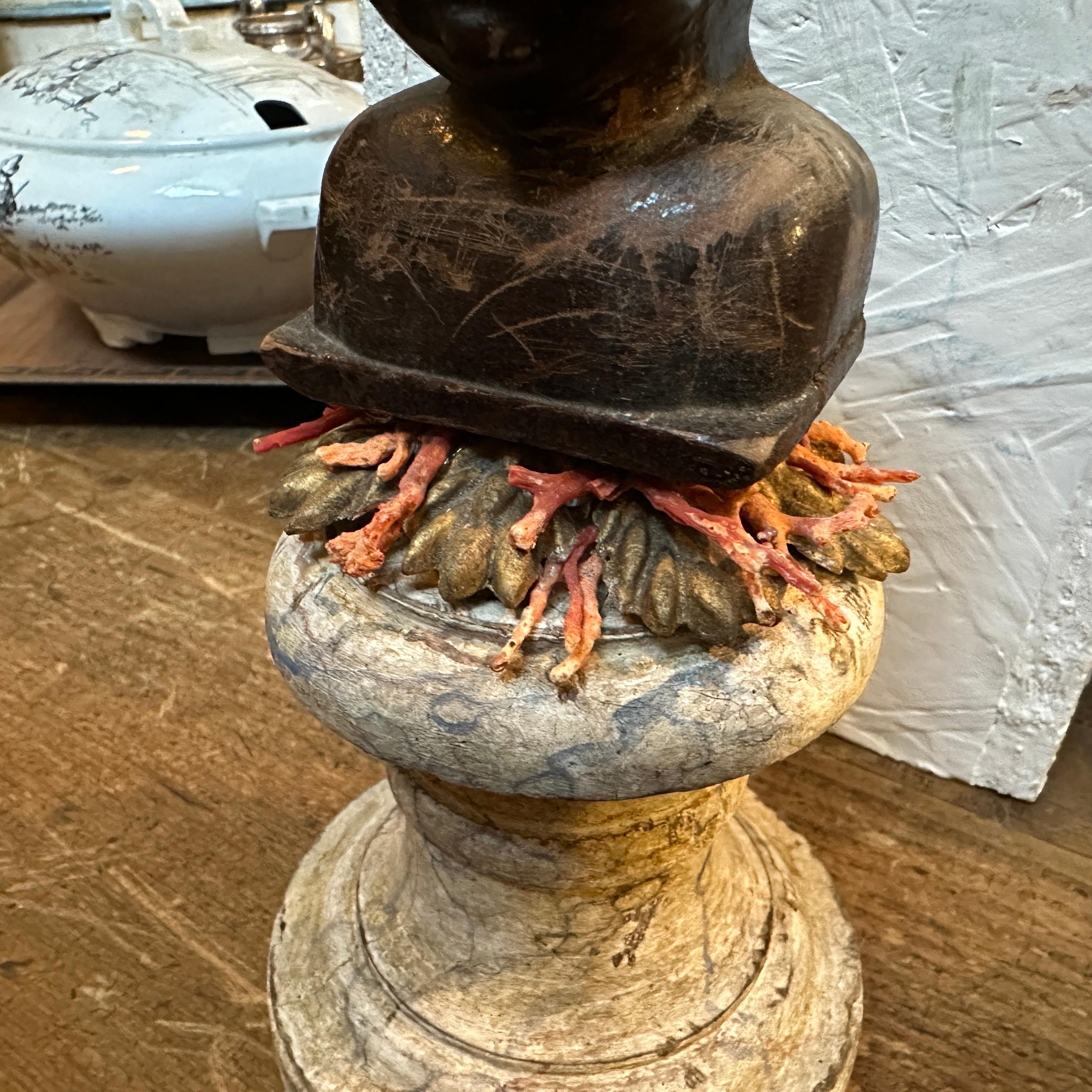 A Baroque Revival Wood Bust of a Putto on a fake Marble Lacquered Wood Base For Sale 5