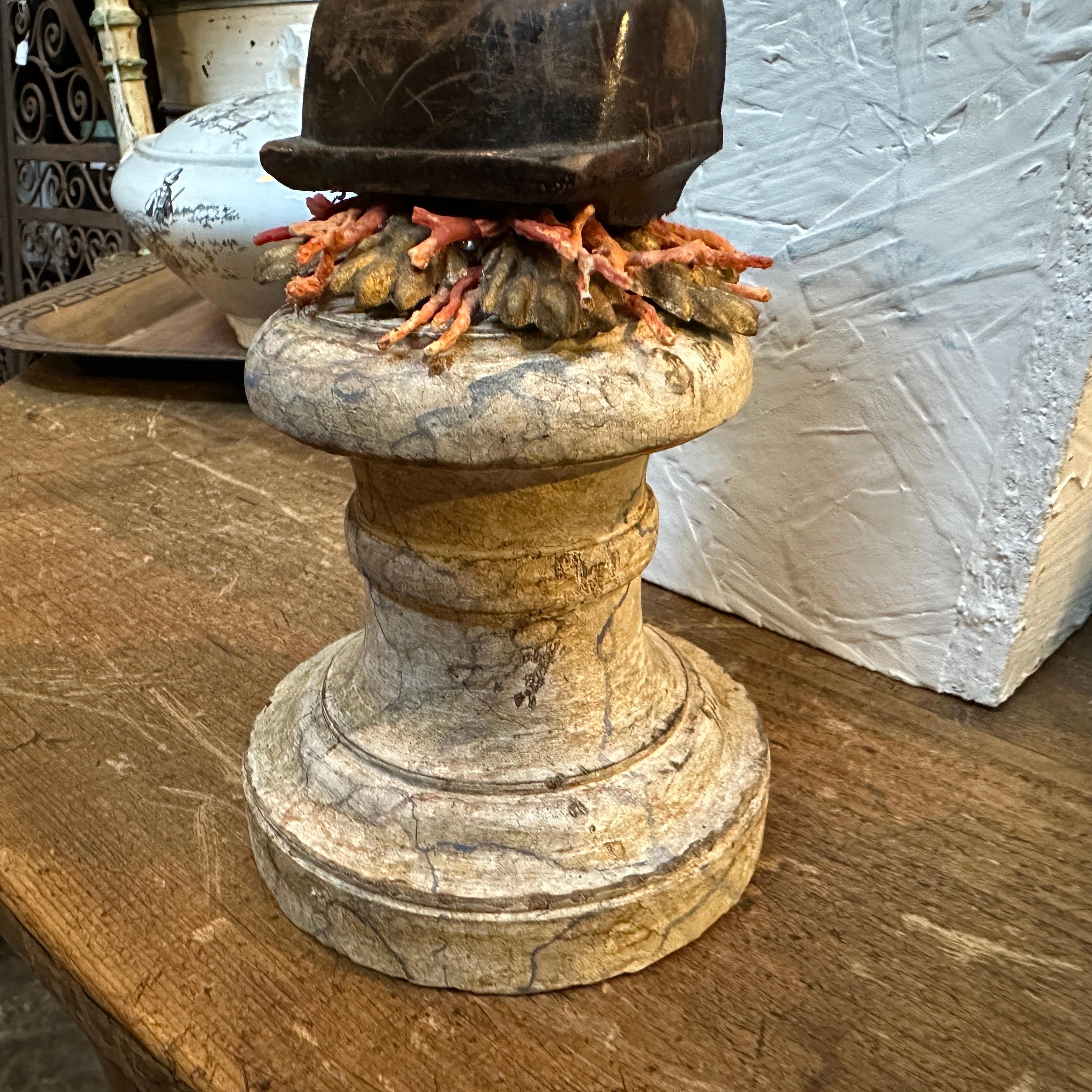 Sicilian A Baroque Revival Wood Bust of a Putto on a fake Marble Lacquered Wood Base For Sale