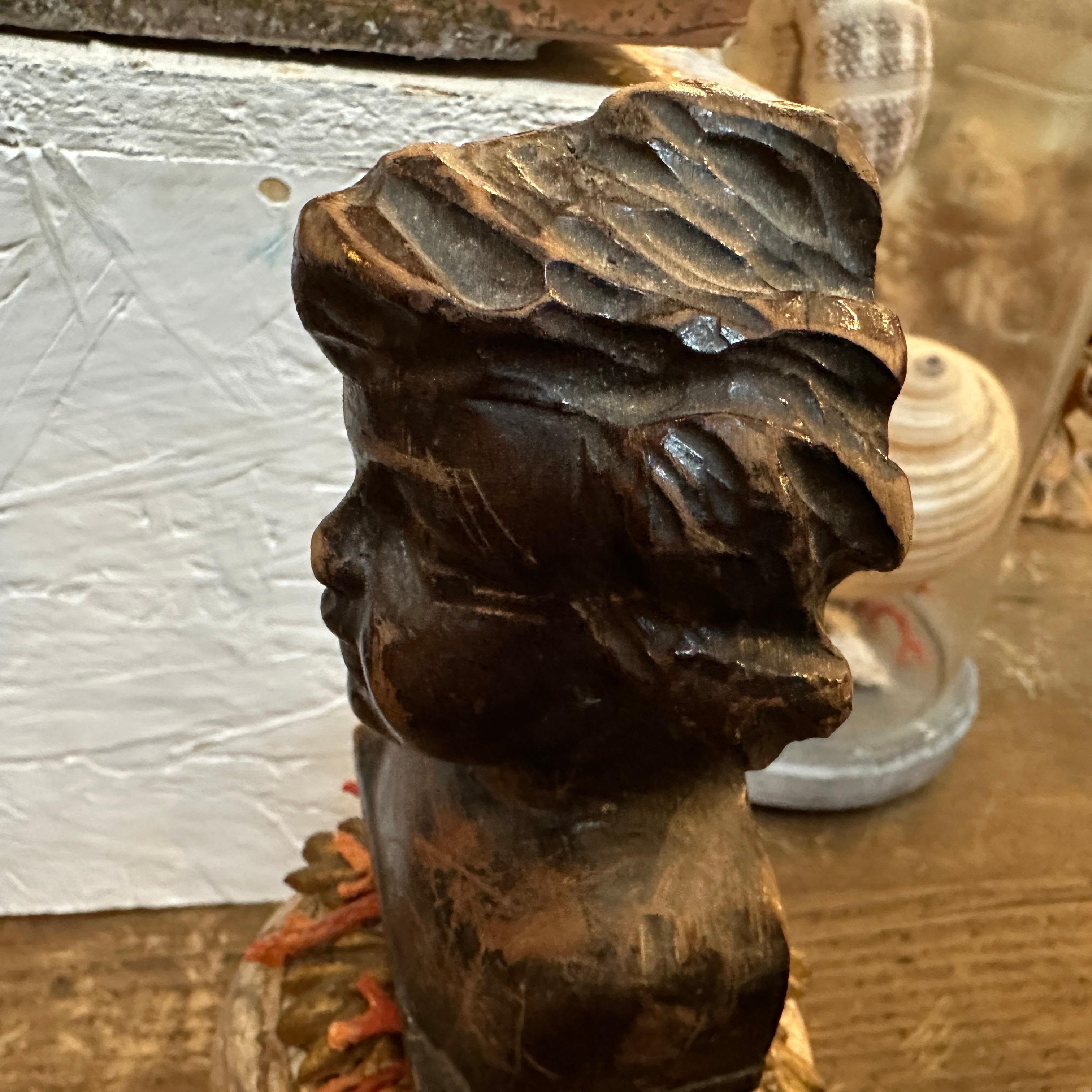 Fruitwood A Baroque Revival Wood Bust of a Putto on a fake Marble Lacquered Wood Base For Sale