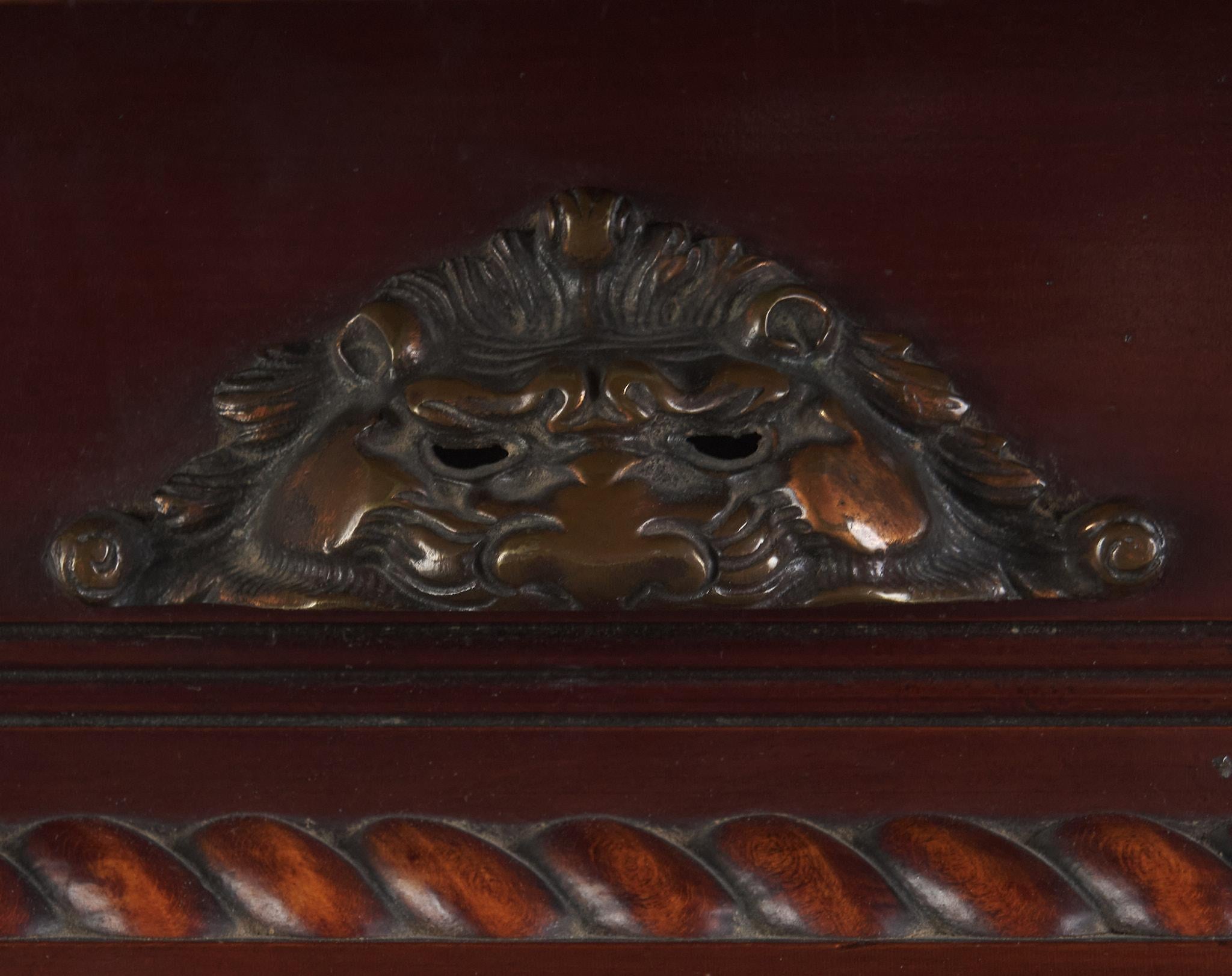 English A Baroque Style Bronze Mounted Carved Oak Table, Late 19th C For Sale