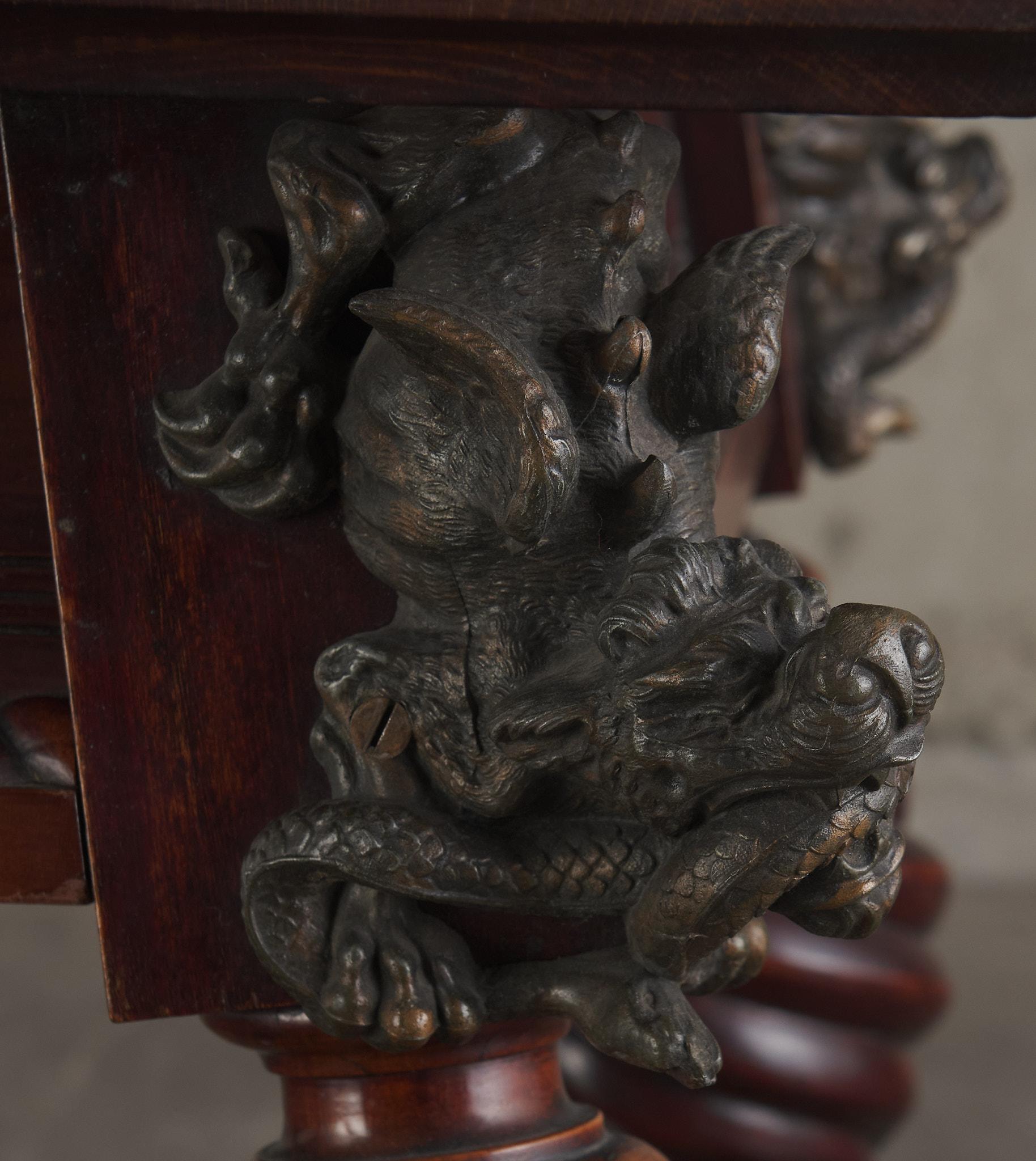 19th Century A Baroque Style Bronze Mounted Carved Oak Table, Late 19th C For Sale