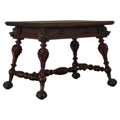 A Baroque Style Bronze Mounted Carved Oak Table, Late 19th C