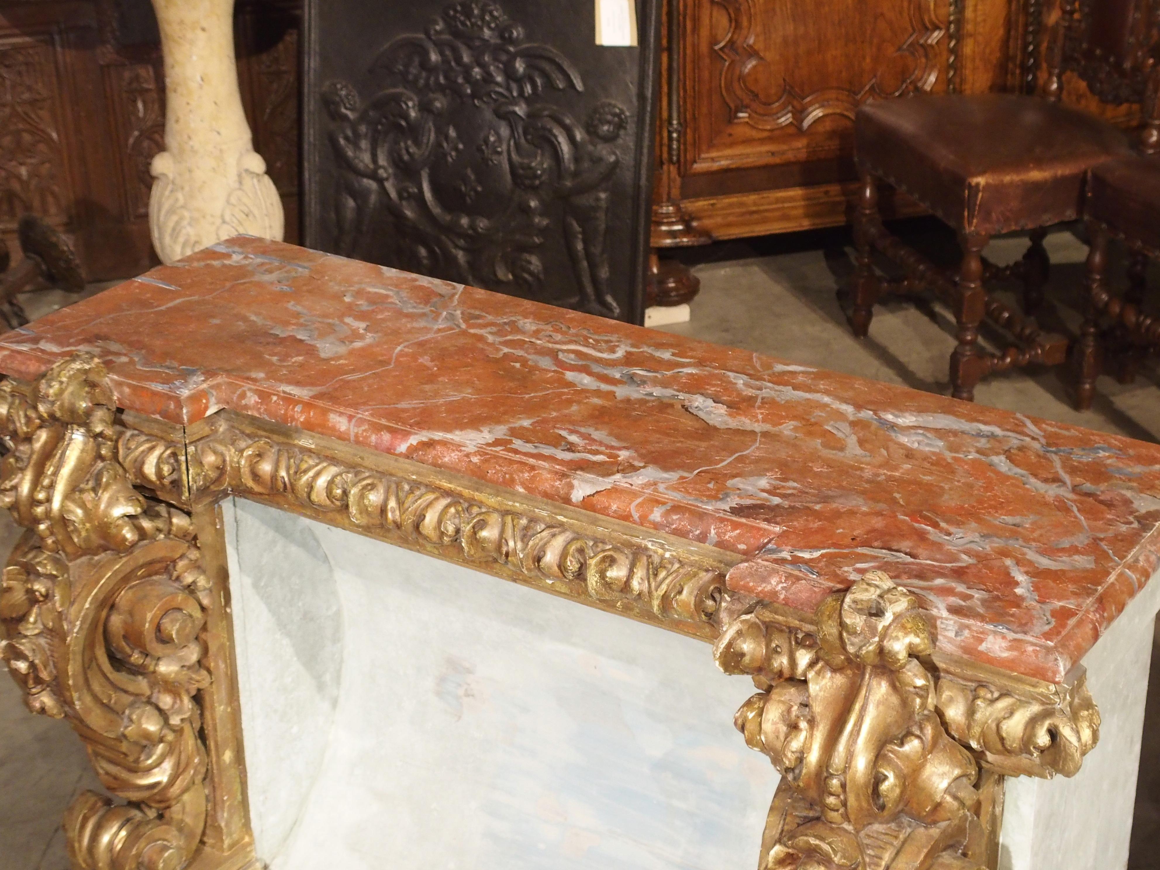 Baroque Style Polychrome and Giltwood Console with Faux Marble Top For Sale 4