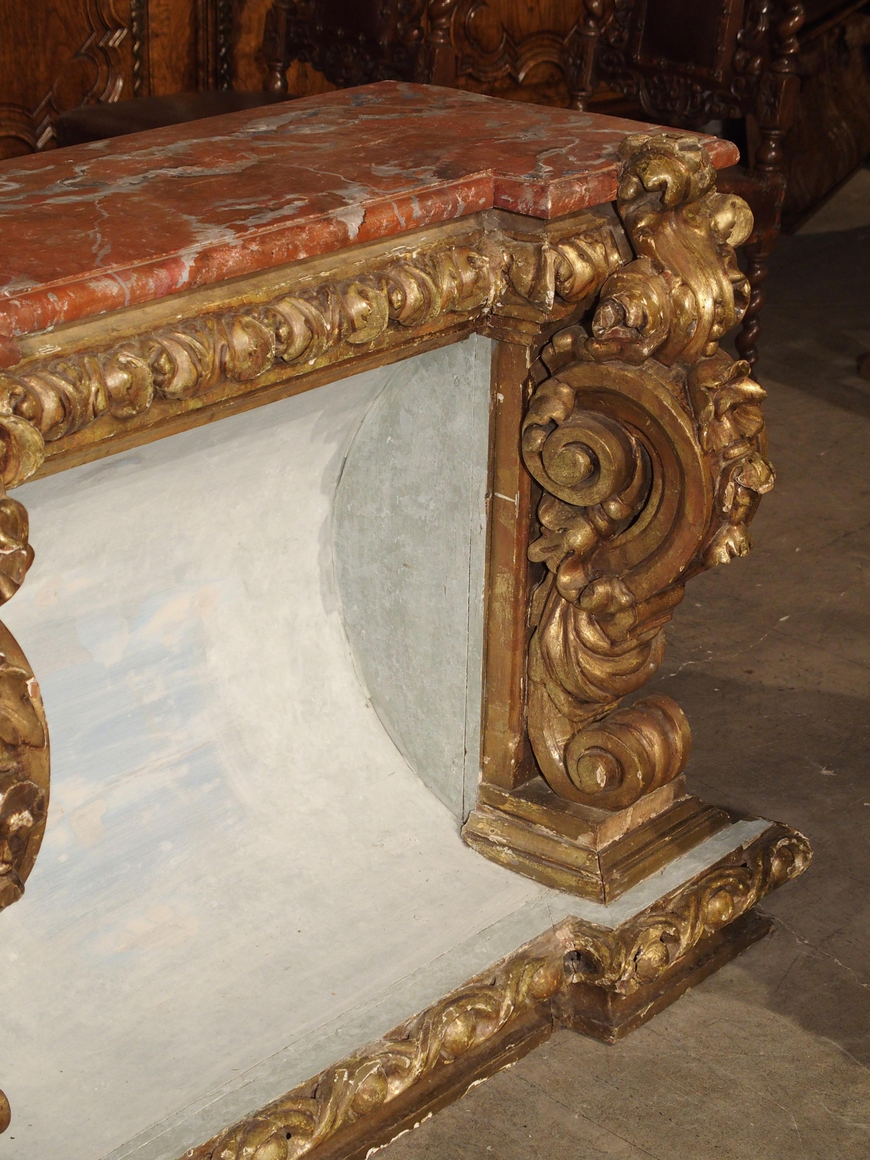 Baroque Style Polychrome and Giltwood Console with Faux Marble Top For Sale 5