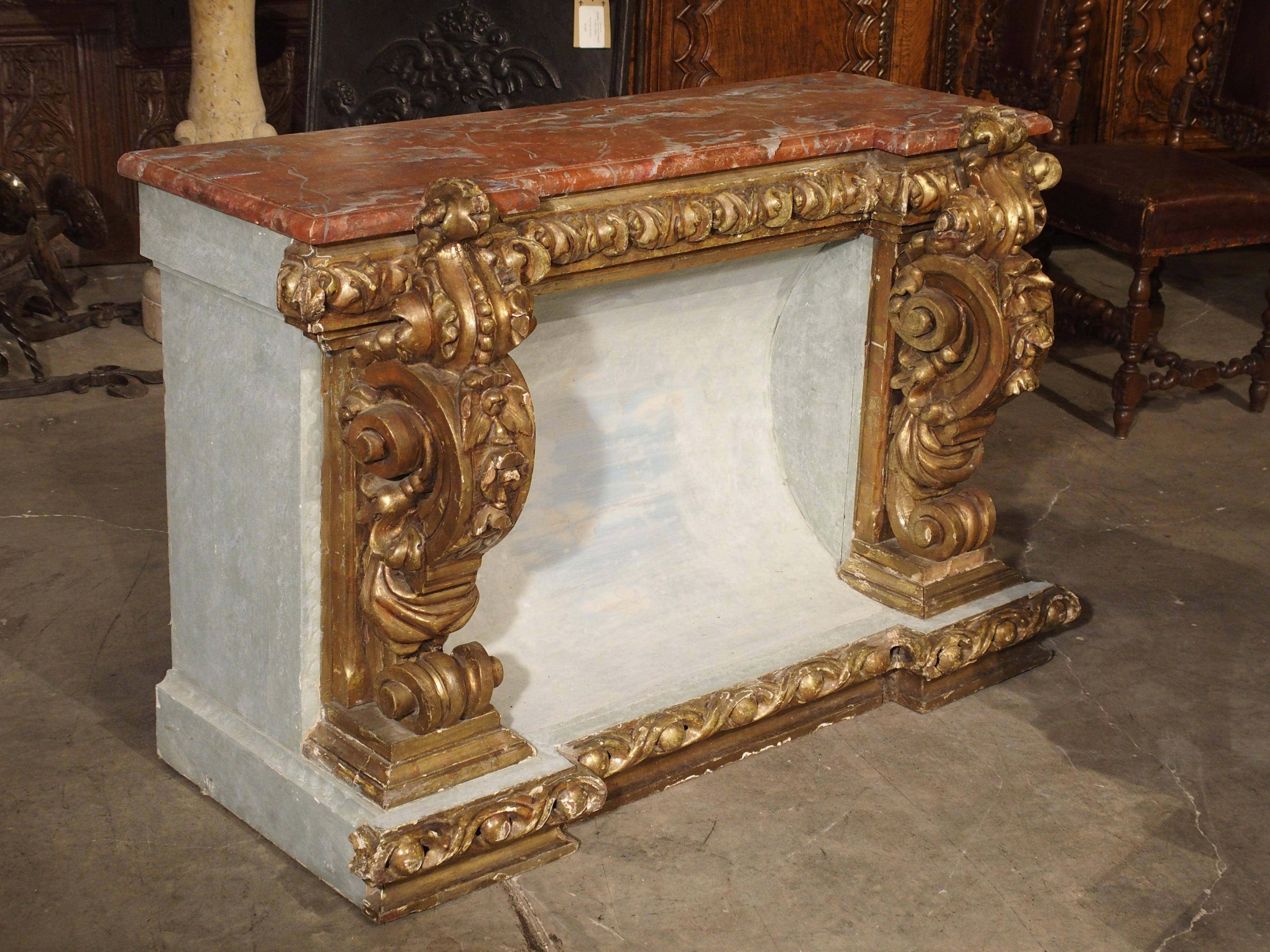 Baroque Style Polychrome and Giltwood Console with Faux Marble Top For Sale 13