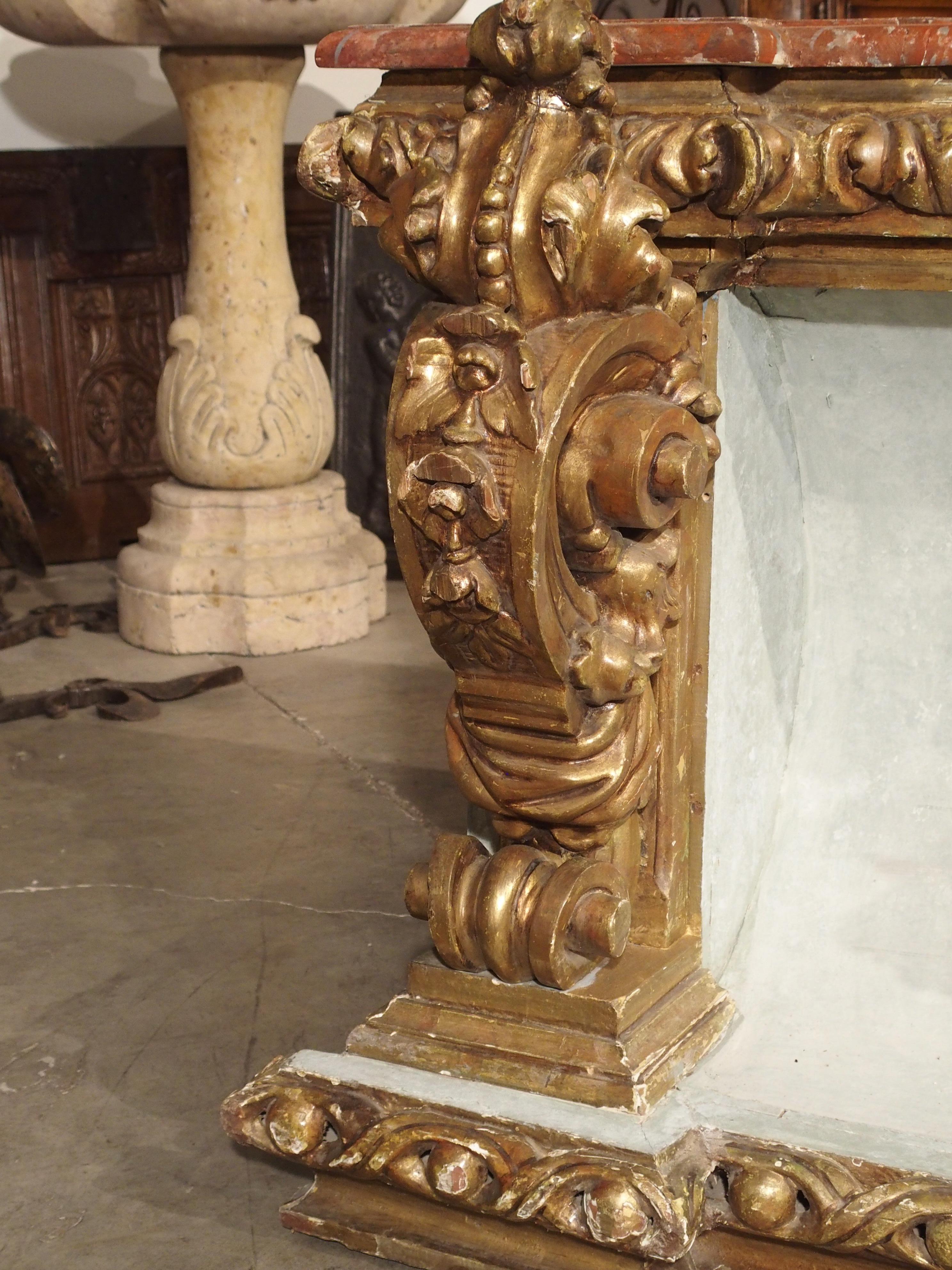 19th Century Baroque Style Polychrome and Giltwood Console with Faux Marble Top For Sale