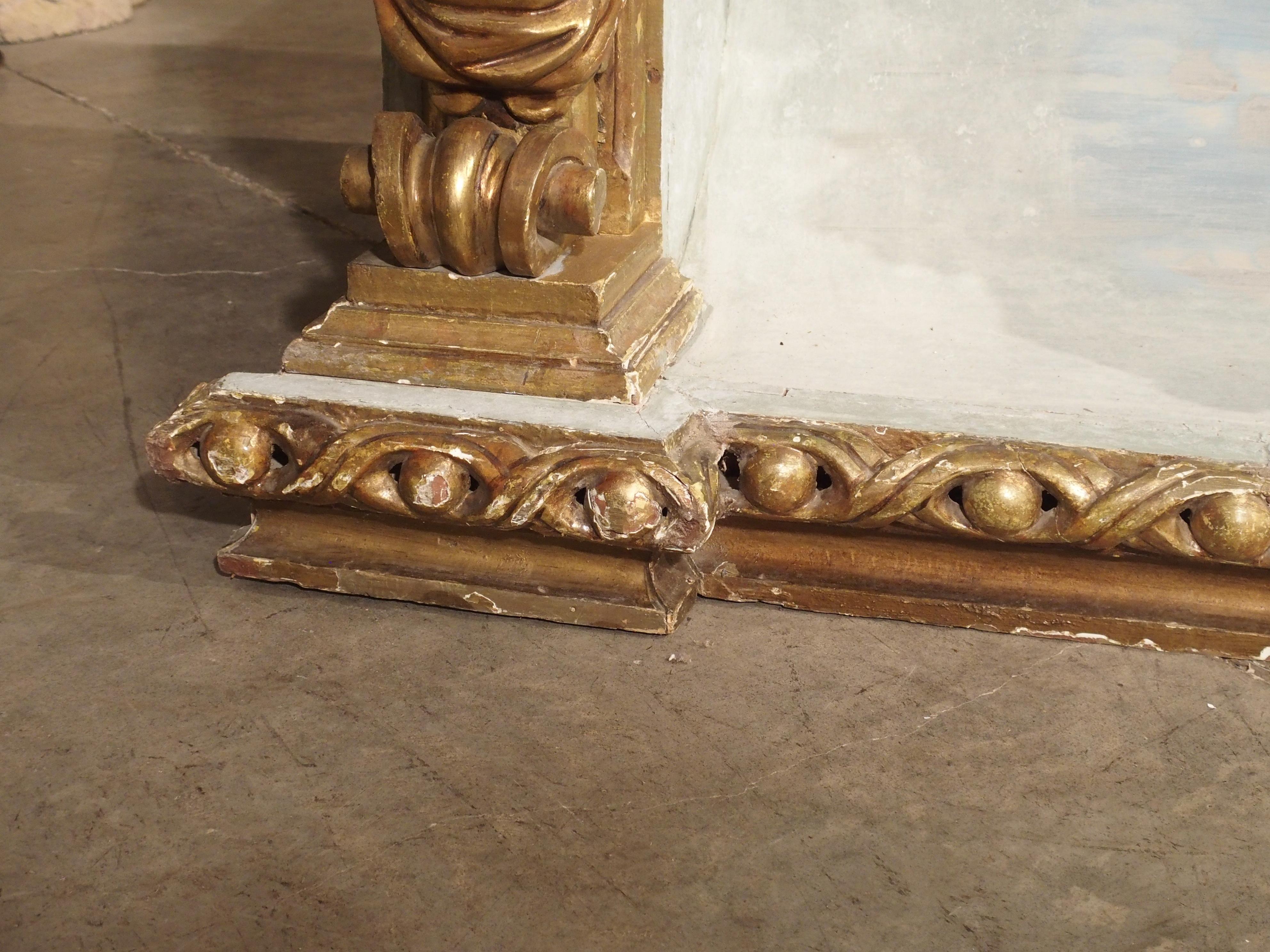 Wood Baroque Style Polychrome and Giltwood Console with Faux Marble Top For Sale