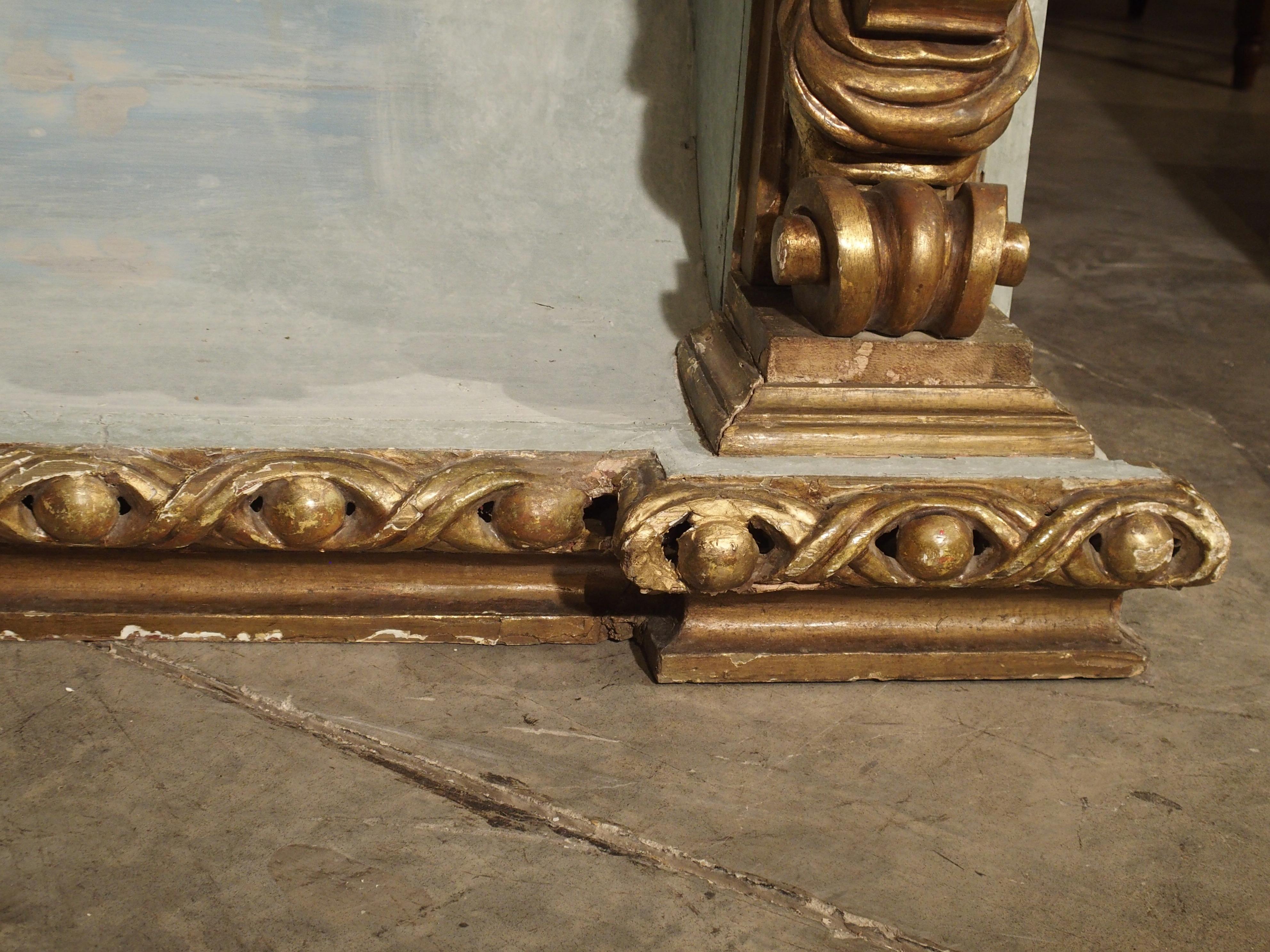 Barocke Konsole im Barockstil, polychromiert und aus vergoldetem Holz mit Kunstmarmorplatte im Angebot 3
