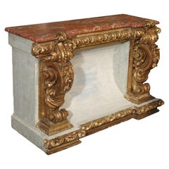 Baroque Style Polychrome and Giltwood Console with Faux Marble Top