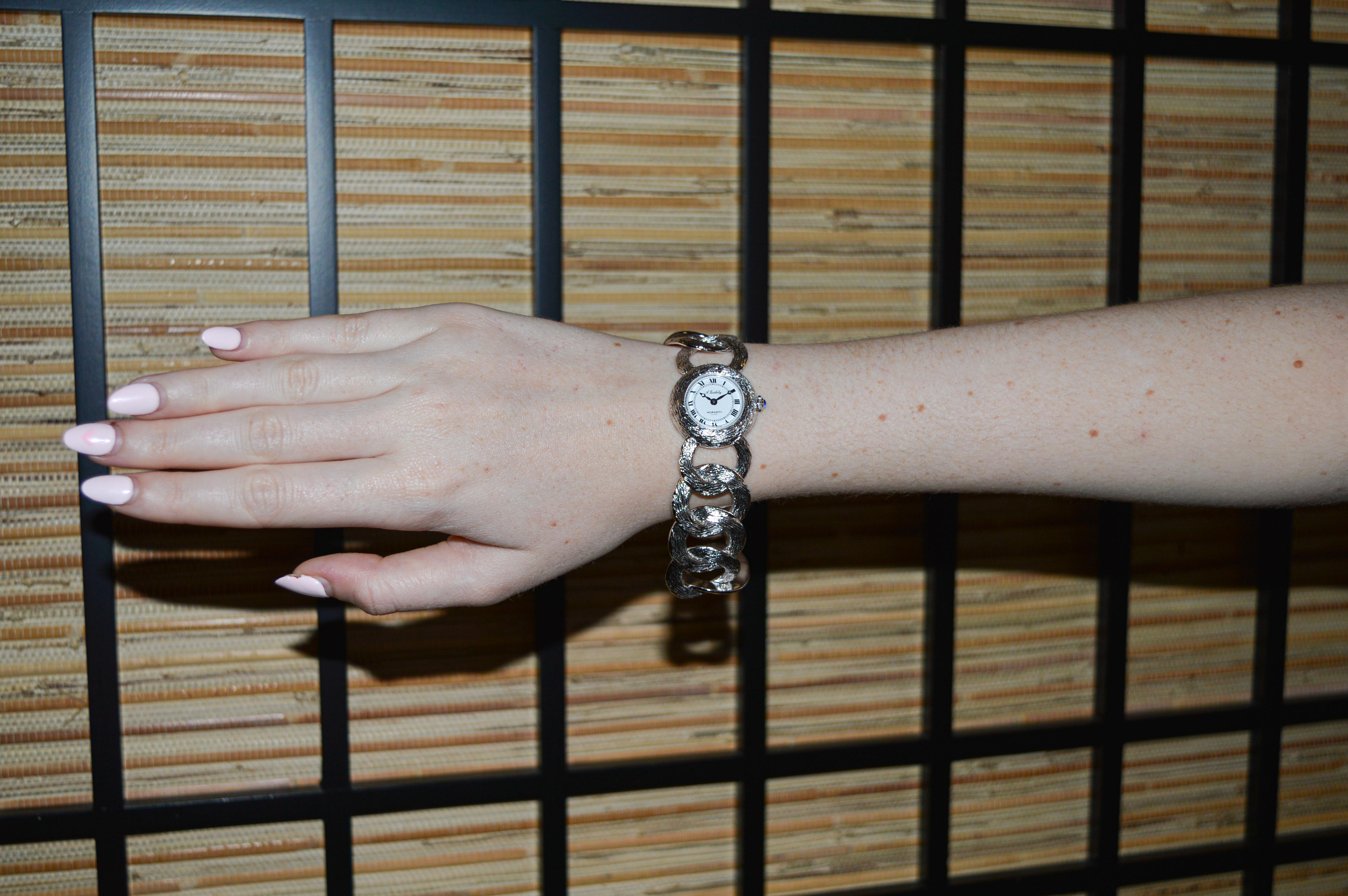 Art Deco A. Barthelay for Moribito Sterling Silver Bracelet Manual Winding Watch For Sale