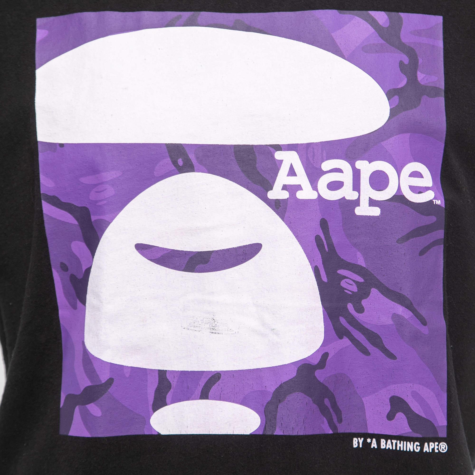 A Bathing Ape Black Logo Print Cotton Crew Neck Half Sleeve T-Shirt XL In Good Condition For Sale In Dubai, Al Qouz 2