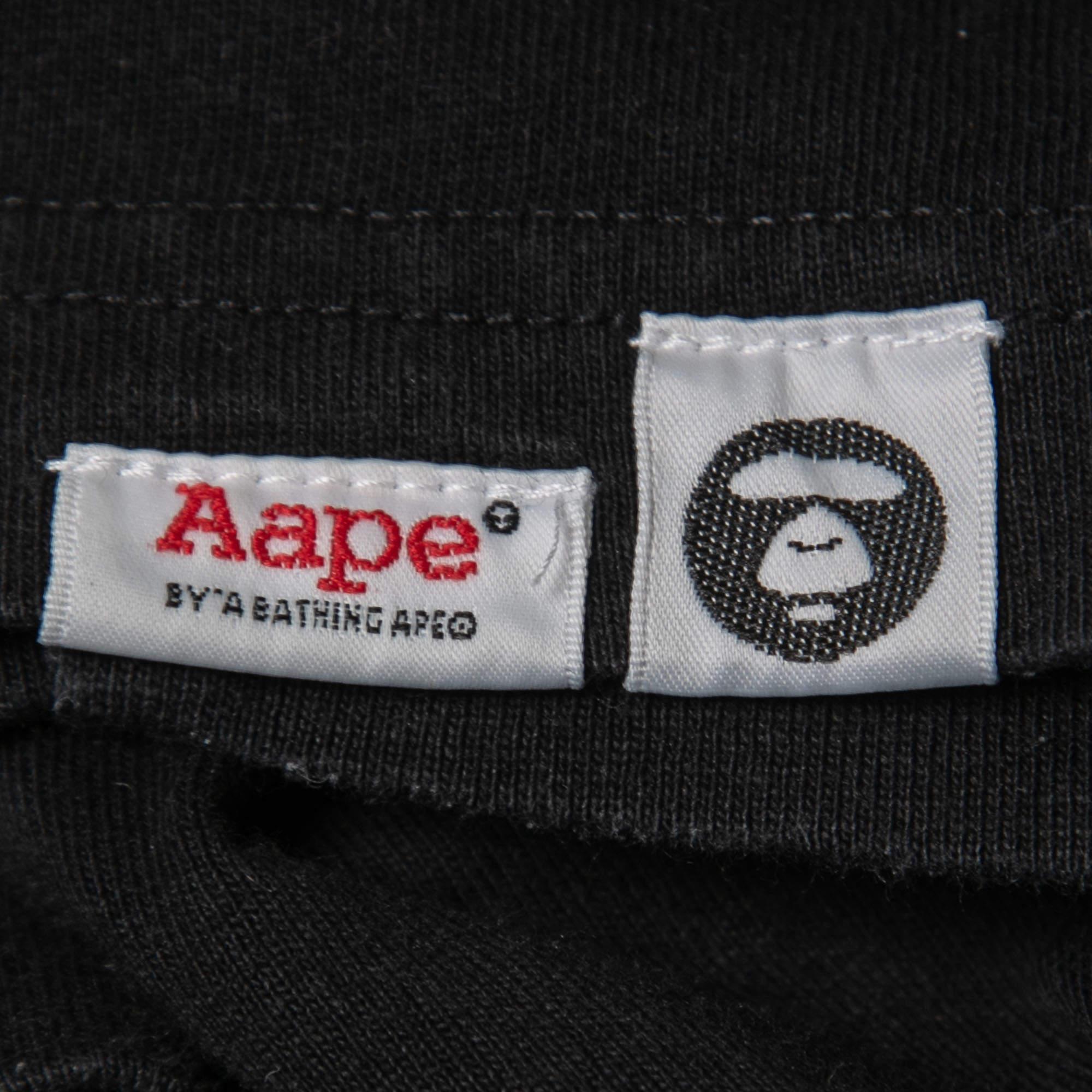 Men's A Bathing Ape Black Logo Print Cotton Crew Neck Half Sleeve T-Shirt XL For Sale