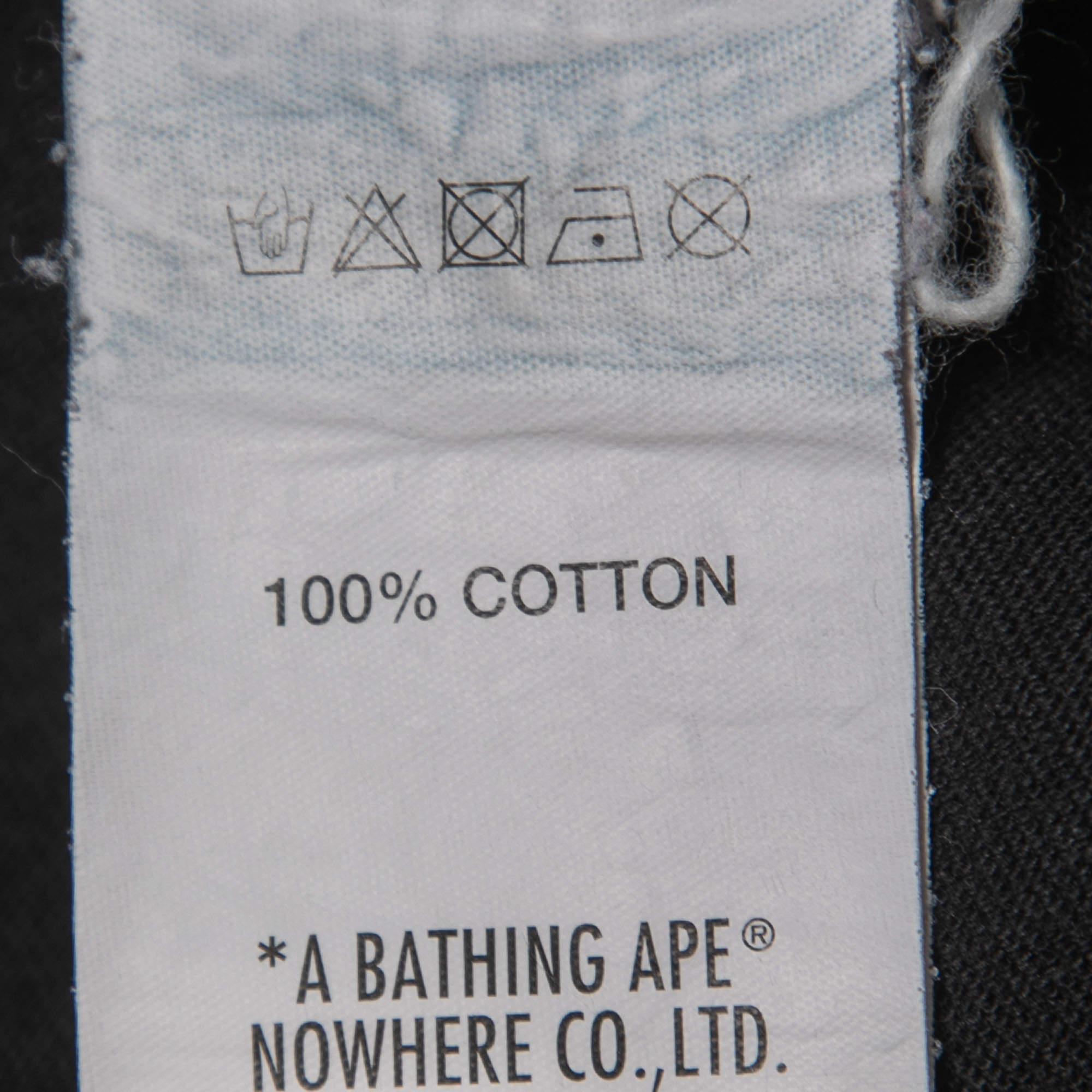 A Bathing Ape Black Logo Print Cotton Crew Neck Half Sleeve T-Shirt XL For Sale 2