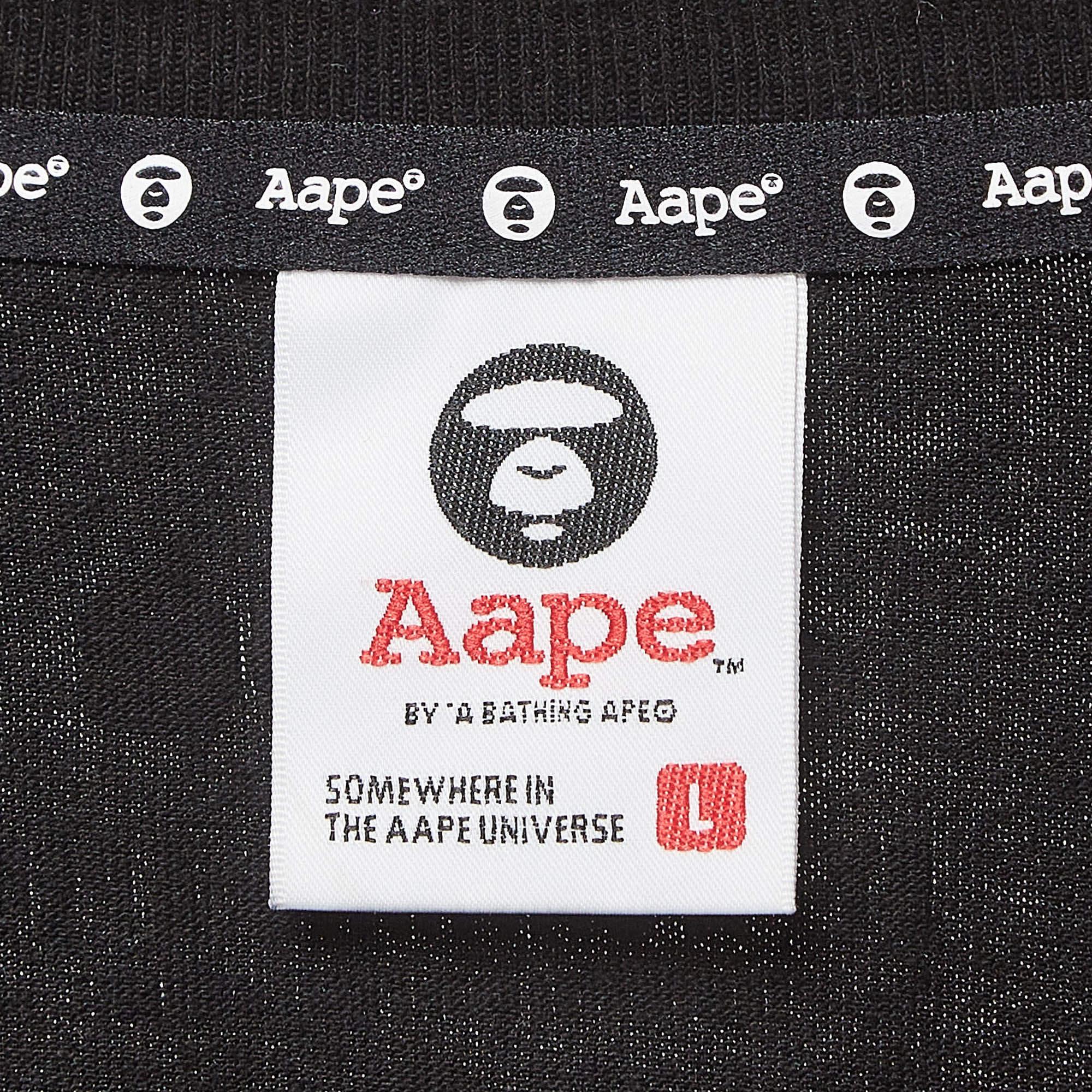 Men's A Bathing Ape Black Printed Cotton Knit Crew Neck T-Shirt L For Sale