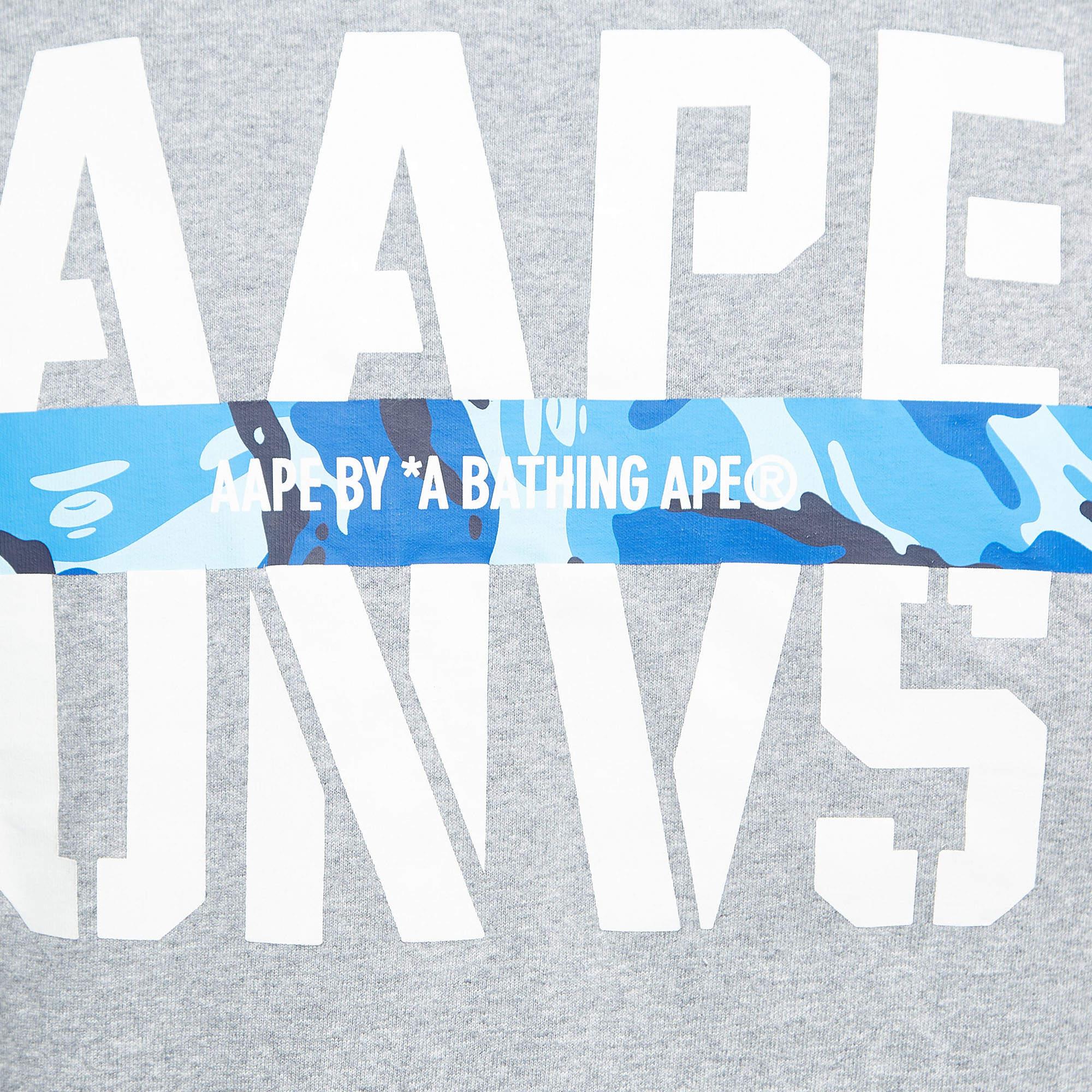 Gray A Bathing Ape Grey Aape Universe Print Cotton Crew Neck T-Shirt S For Sale