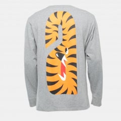 A Bathing Ape Grey Shark Print Cotton Crew Neck Long Sleeve T-Shirt L