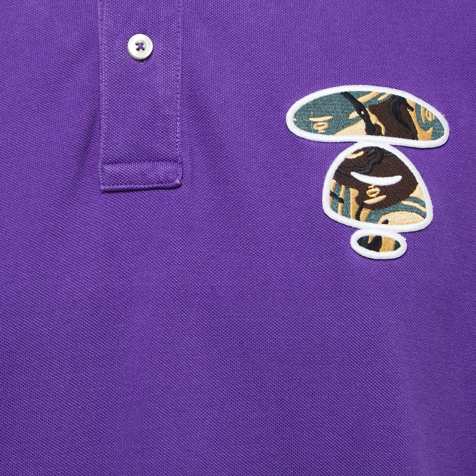 A Bathing Ape Purple Logo Embroidered Cotton Pique Polo T-shirt XL In Good Condition For Sale In Dubai, Al Qouz 2