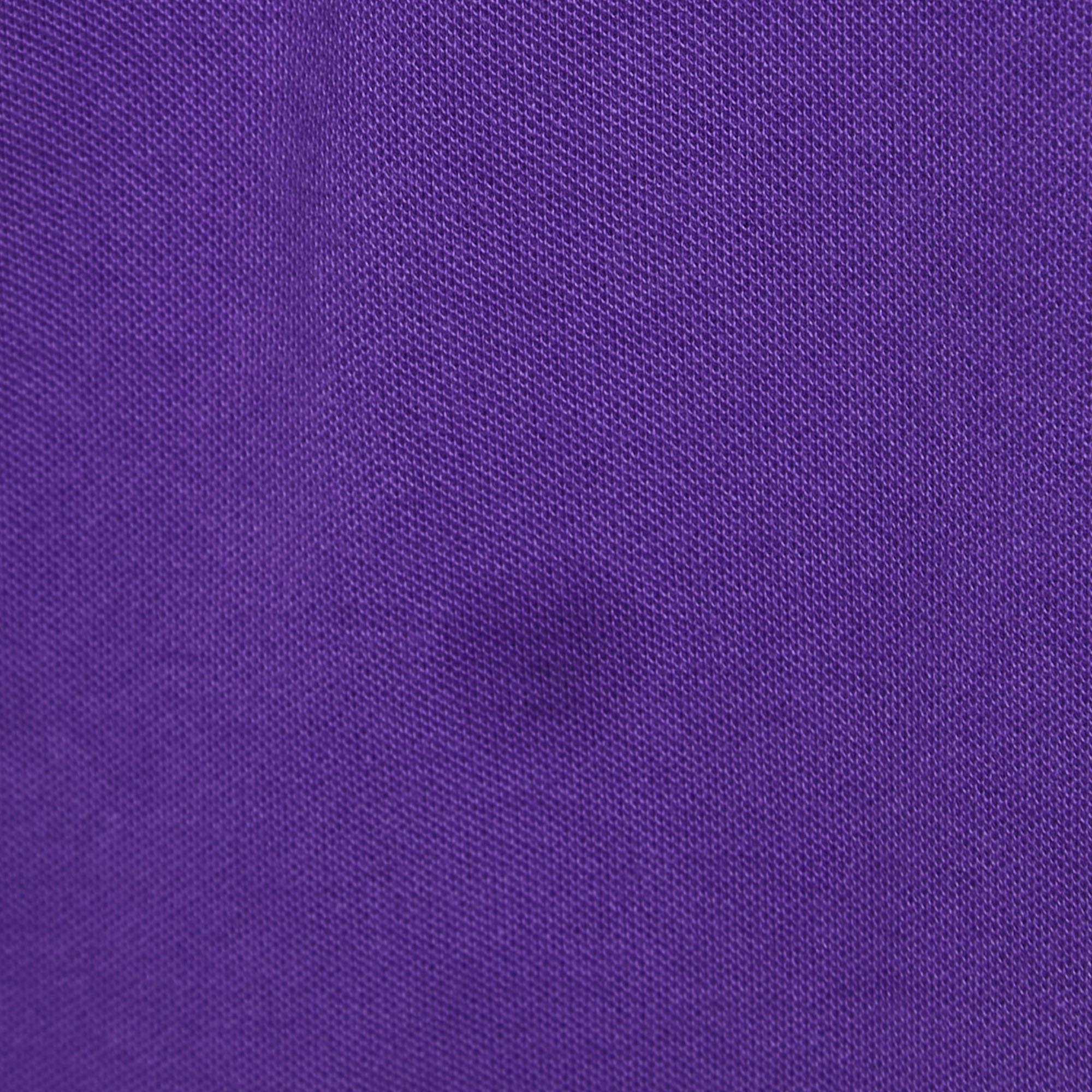 A Bathing Ape Purple Logo Embroidered Cotton Pique Polo T-shirt XL For Sale 2