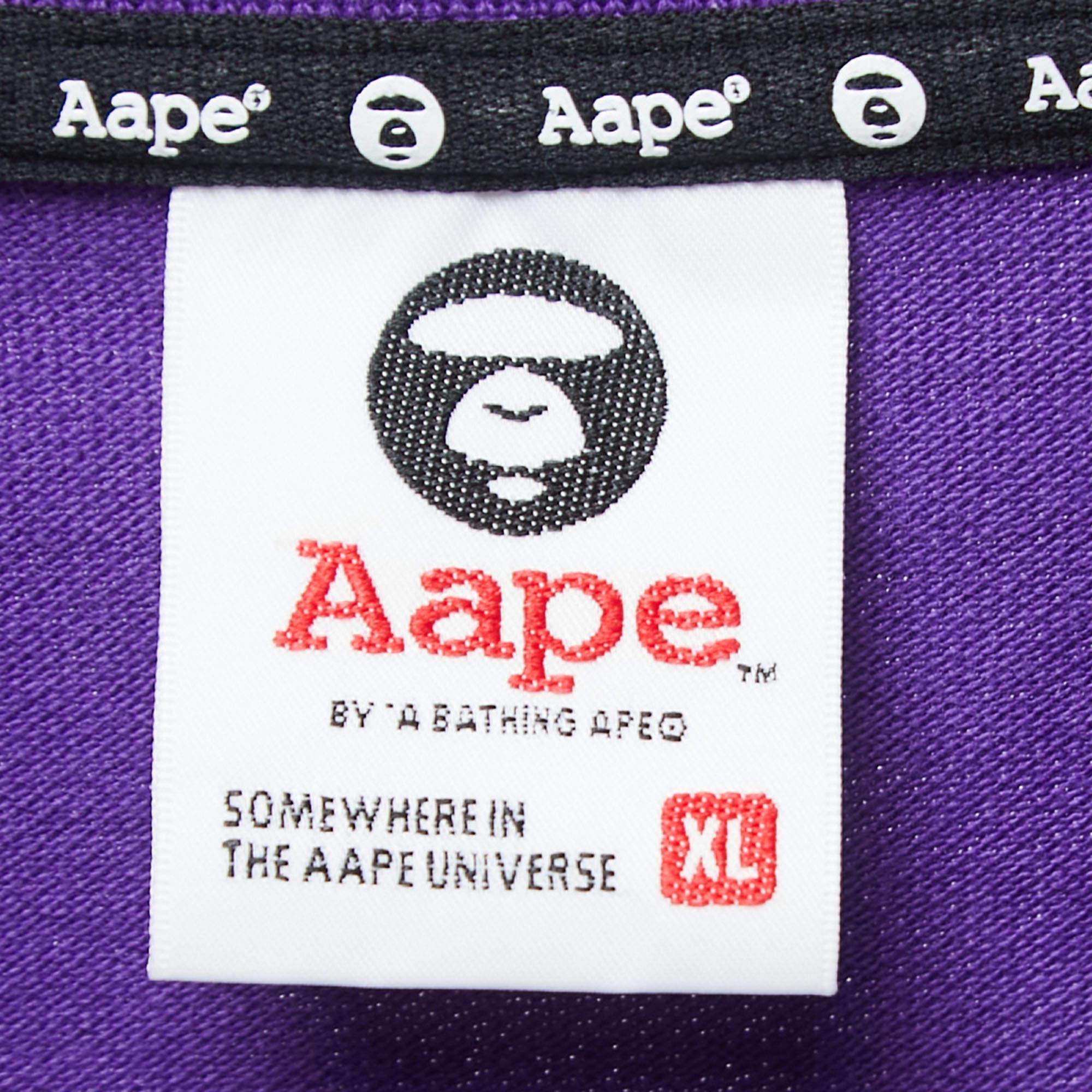 A Bathing Ape Purple Logo Embroidered Cotton Pique Polo T-shirt XL For Sale 3