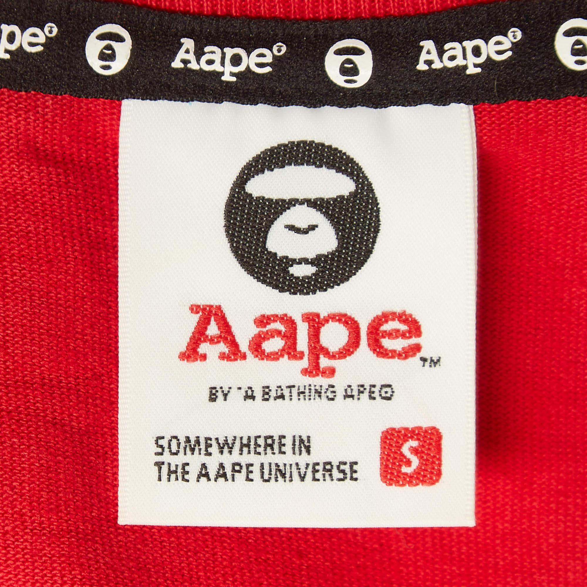 A Bathing Ape Red Digital Printed Cotton Knit Crew Neck T-Shirt S For Sale 1