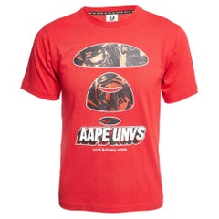 A Bathing Ape - Maglietta girocollo in cotone con stampa digitale rossa T S