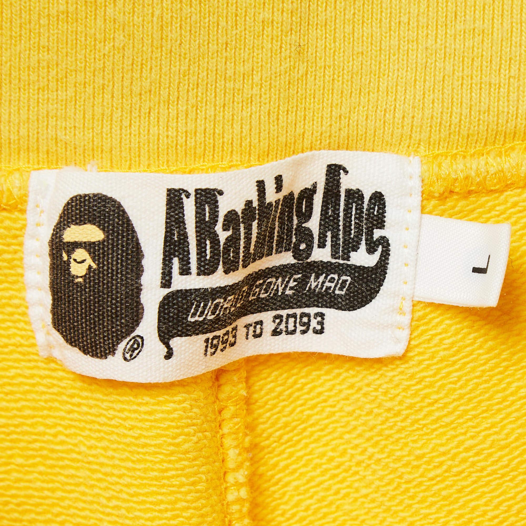 Men's A Bathing Ape Yellow Printed Cotton BAPE Shorts L